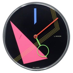 Vintage 1980s Postmodern Black Wall Clock by Linden