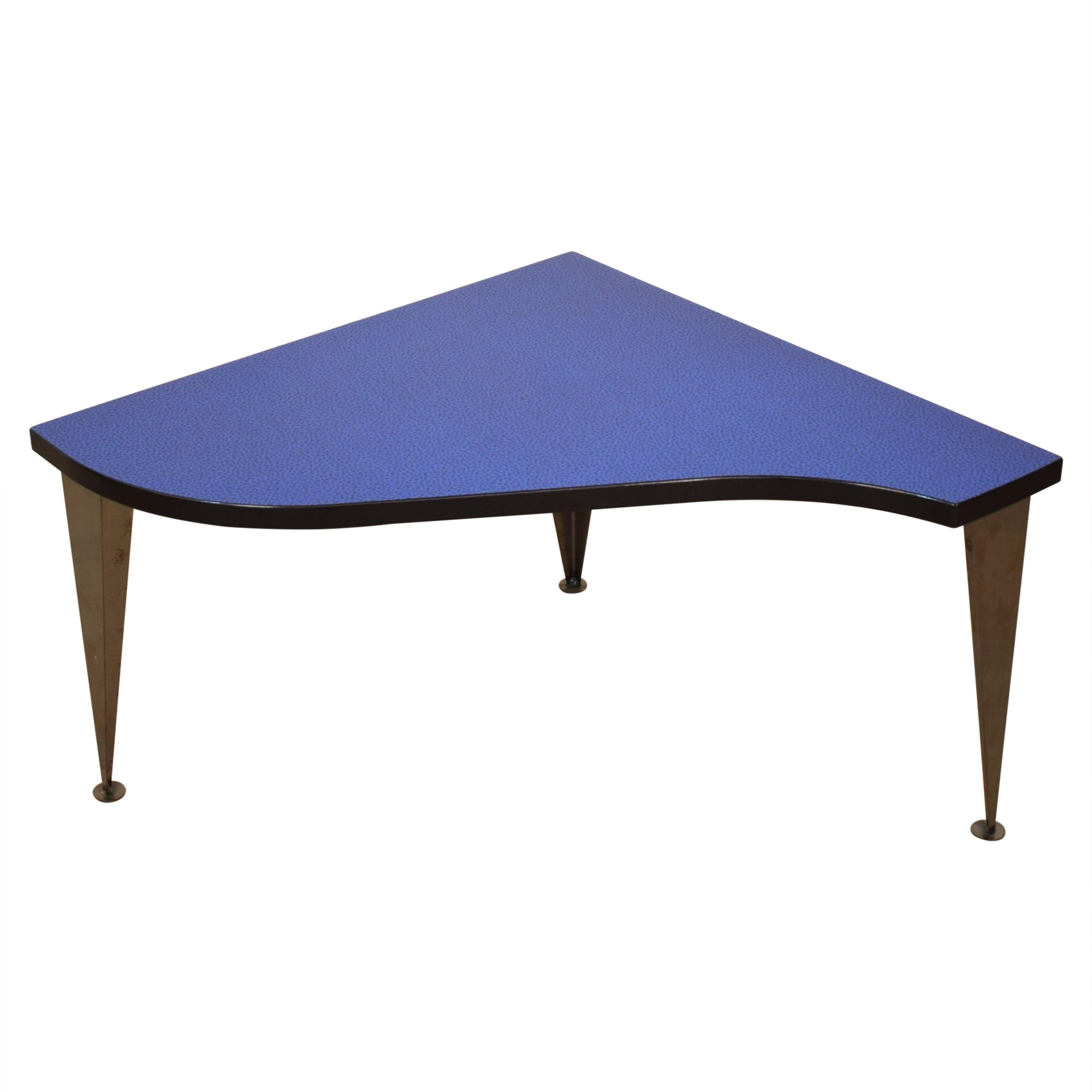 1980s Postmodern Italian Modern Blue, Silver, Black Memphis Group Coffee Table For Sale