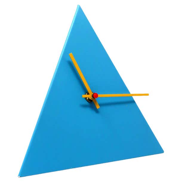 1980s Postmodern Blue Metal Pyramid Clock For Sale at 1stDibs