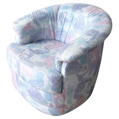 1980s Postmodern Blue Pink and Purple Swivel Barrel Chair by Carsons