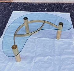 1980's Postmodern Boomerang Glass Brass Coffee Table