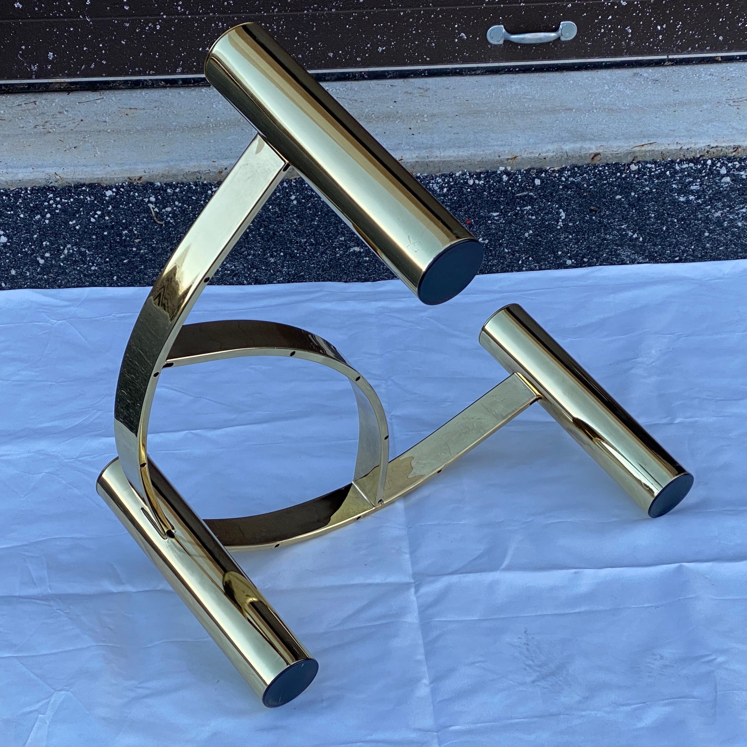 Steel 1980's Postmodern Boomerang Glass Brass Coffee Table For Sale