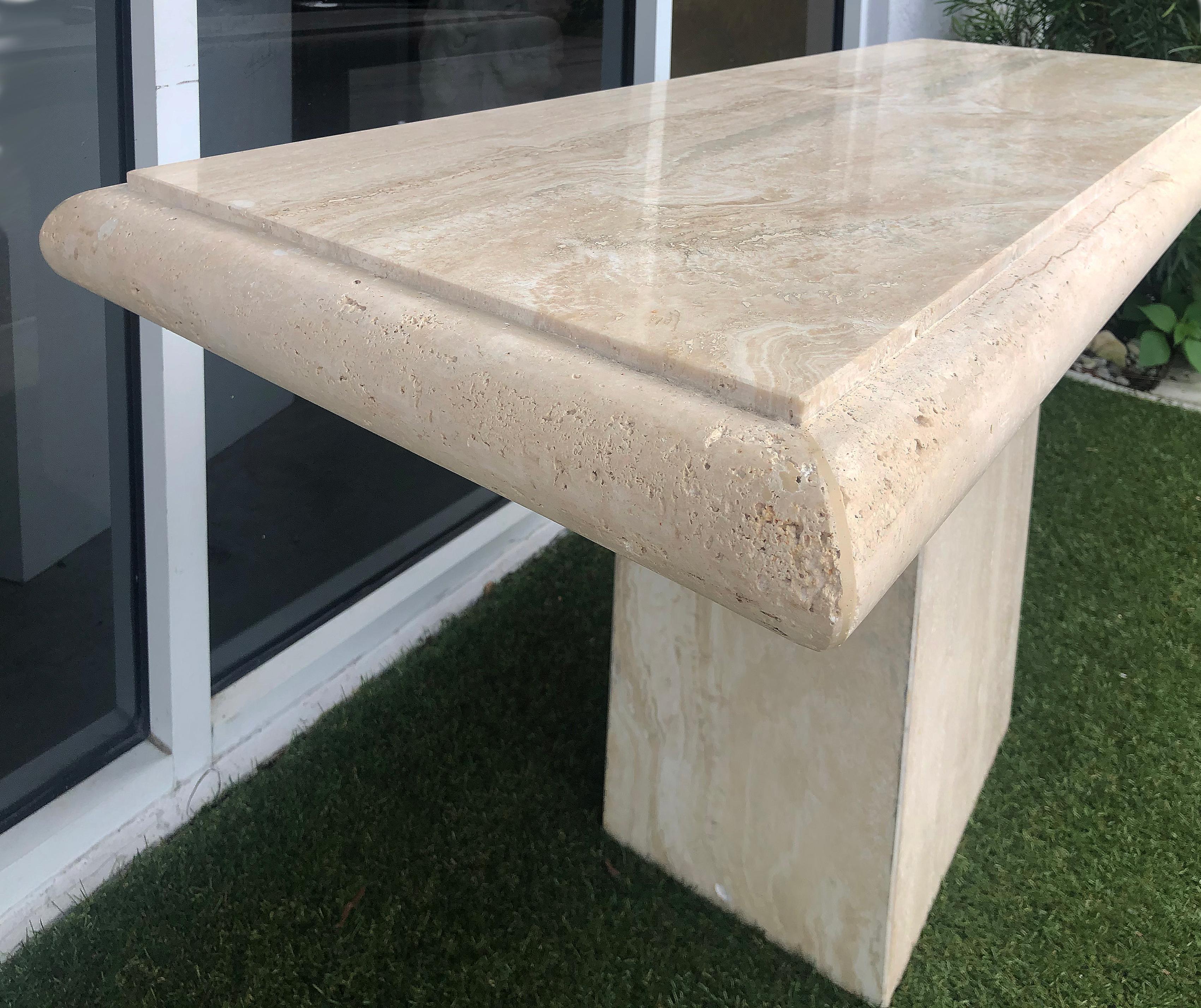 Post-Modern 1980s Postmodern Brutalist Travertine Console Table, Italy