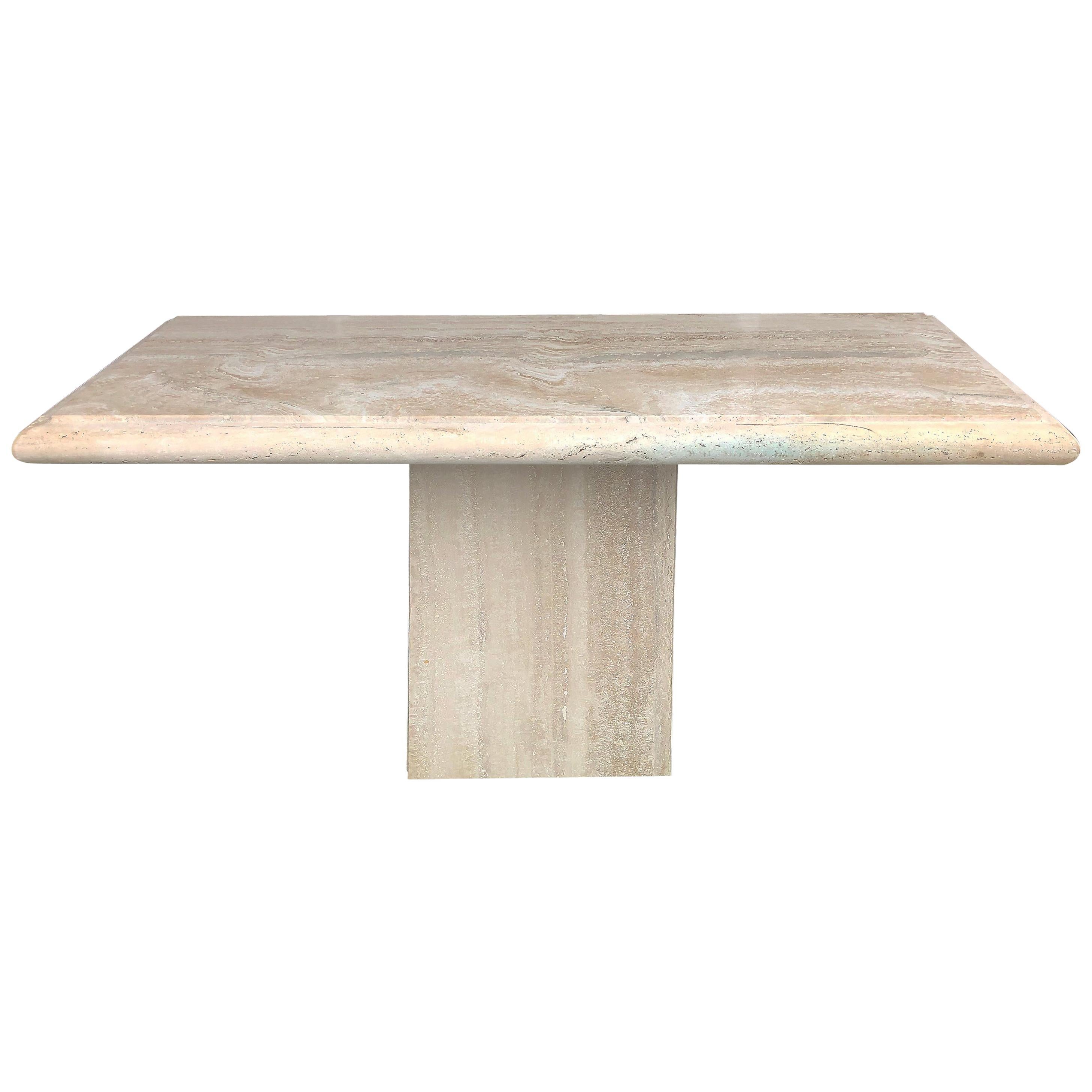 1980s Postmodern Brutalist Travertine Console Table, Italy