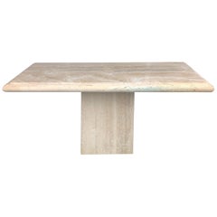 1980s Postmodern Brutalist Travertine Console Table, Italy