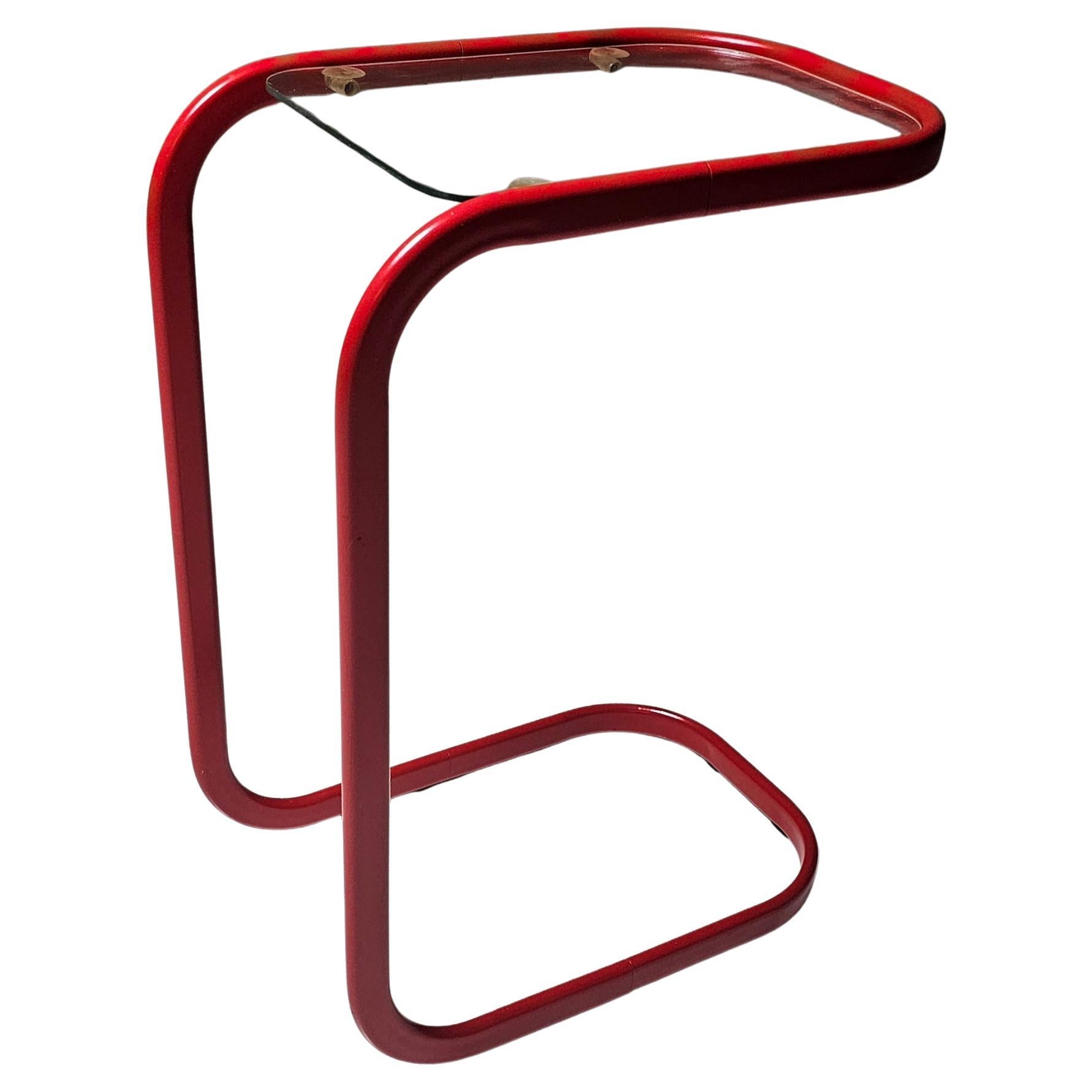 1980s Postmodern Cantilever C-Table in red lacquered metal and glass
