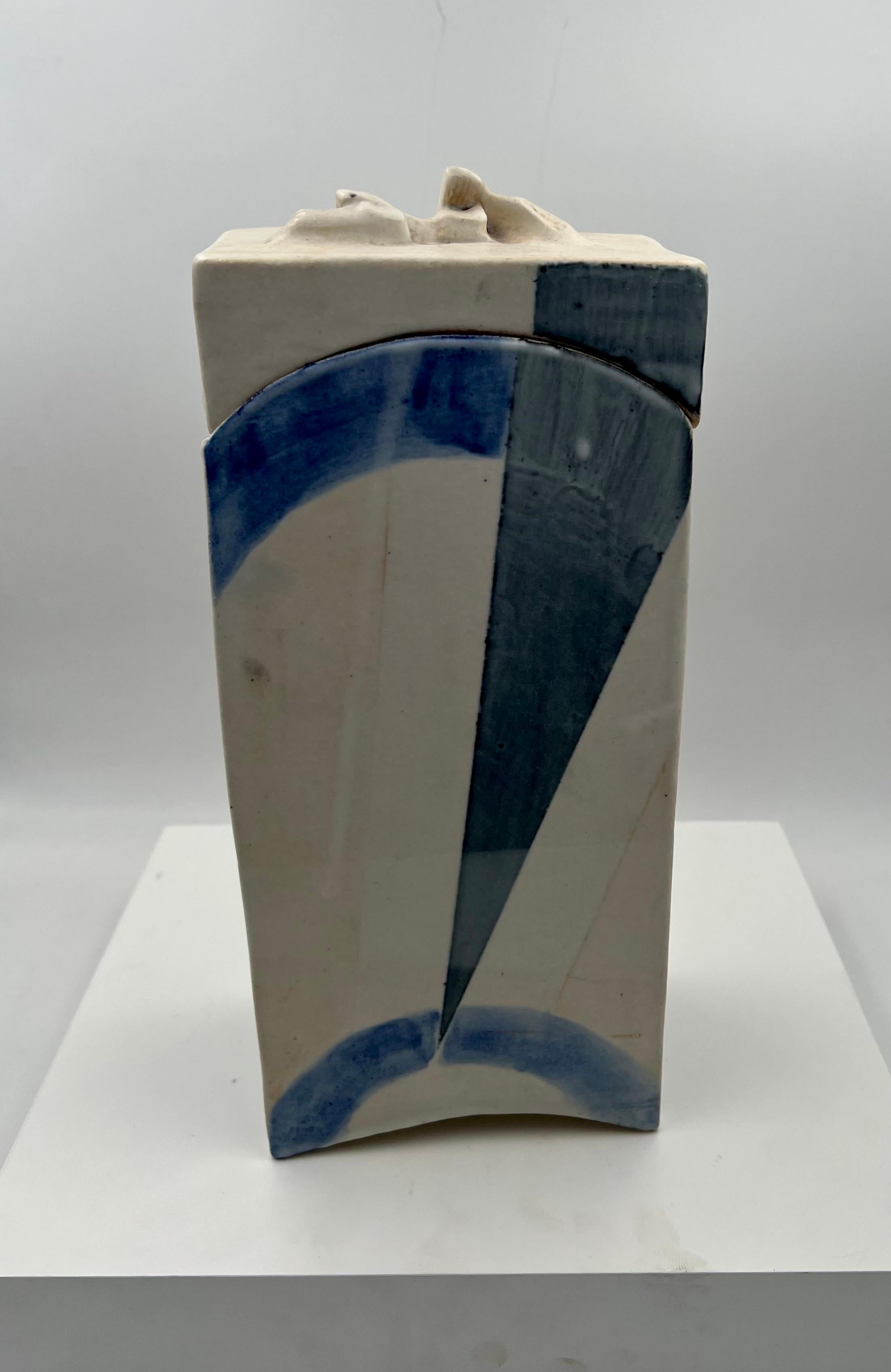 1980's, Postmodern Ceramic Box with Lid Signed SB In Excellent Condition For Sale In San Diego, CA