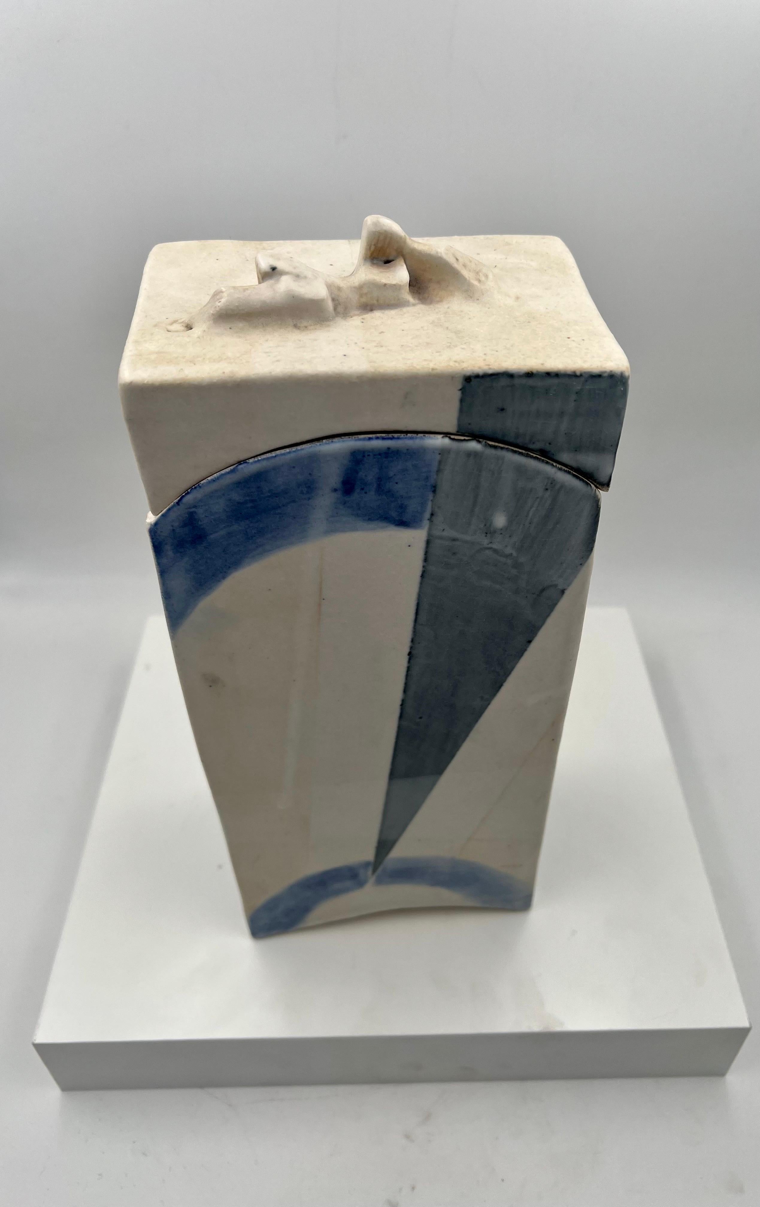 20th Century 1980's, Postmodern Ceramic Box with Lid Signed SB For Sale