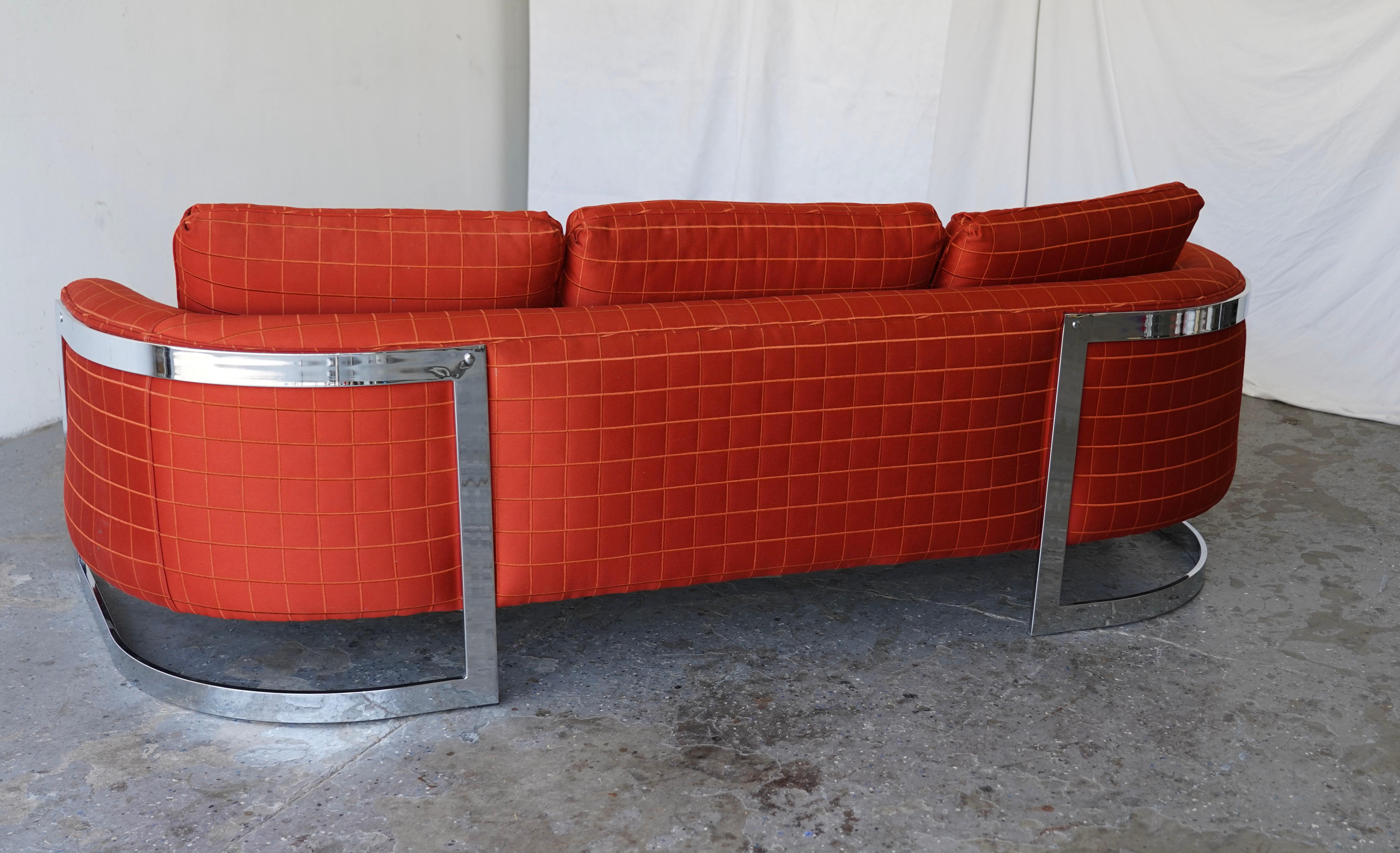 Late 20th Century 1980s Postmodern Chrome Frame Sofa by Bernhardt, Flair Line Milo Baughman Style For Sale