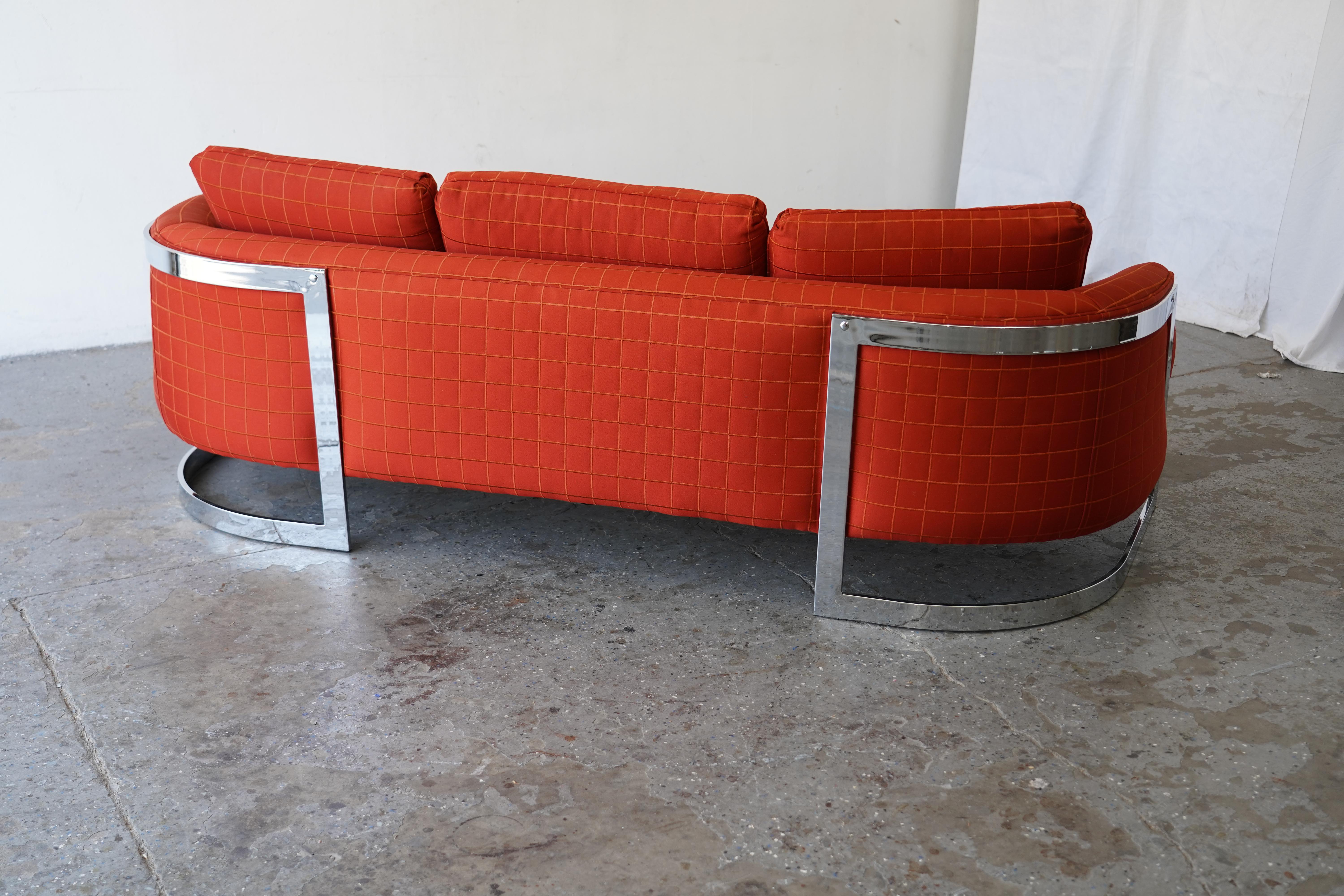 1980s Postmodern Chrome Frame Sofa by Bernhardt, Flair Line Milo Baughman Style For Sale 5