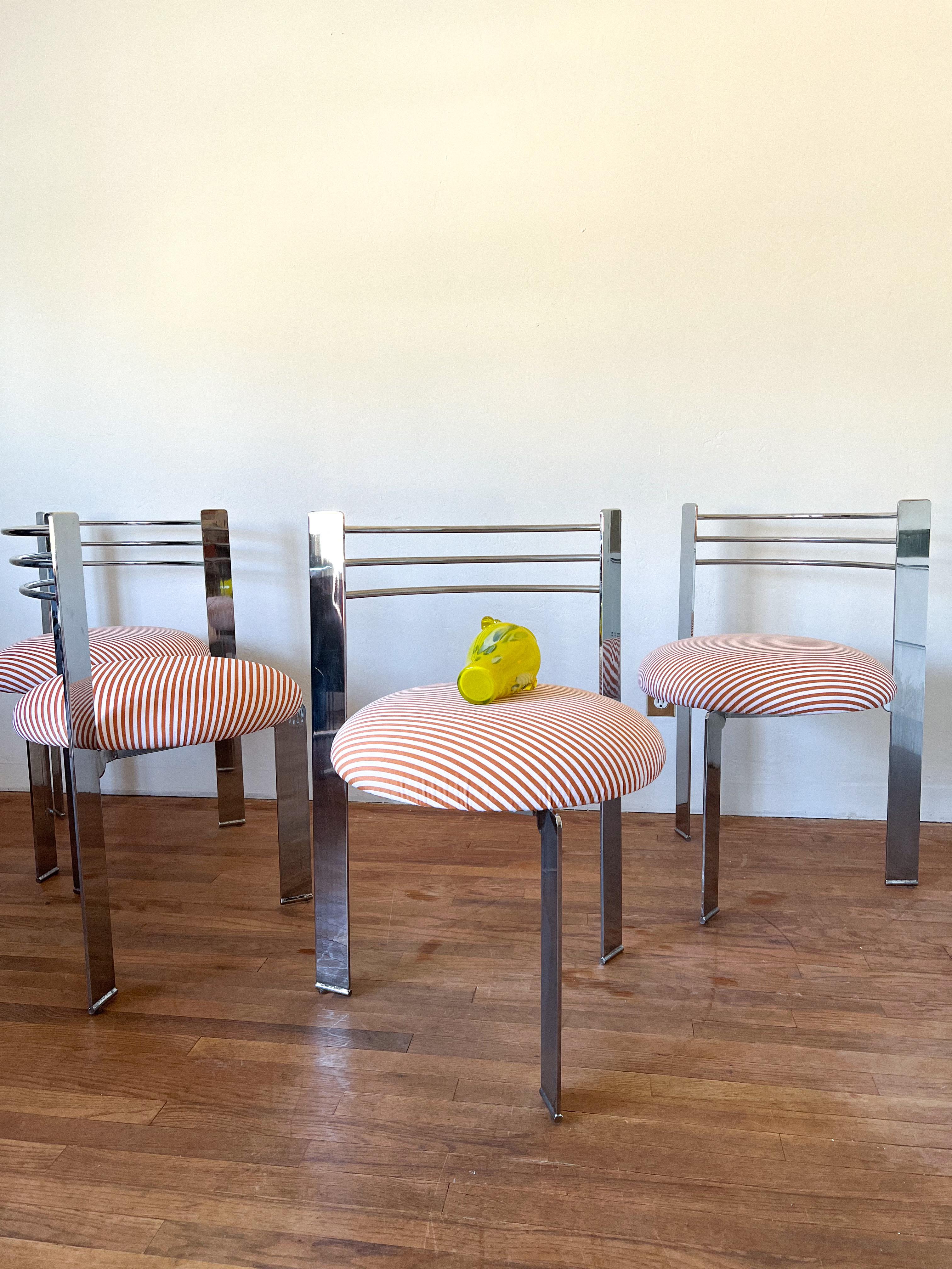 1980s Postmodern Chrome Tripod Dining Chairs- Set of 4 3