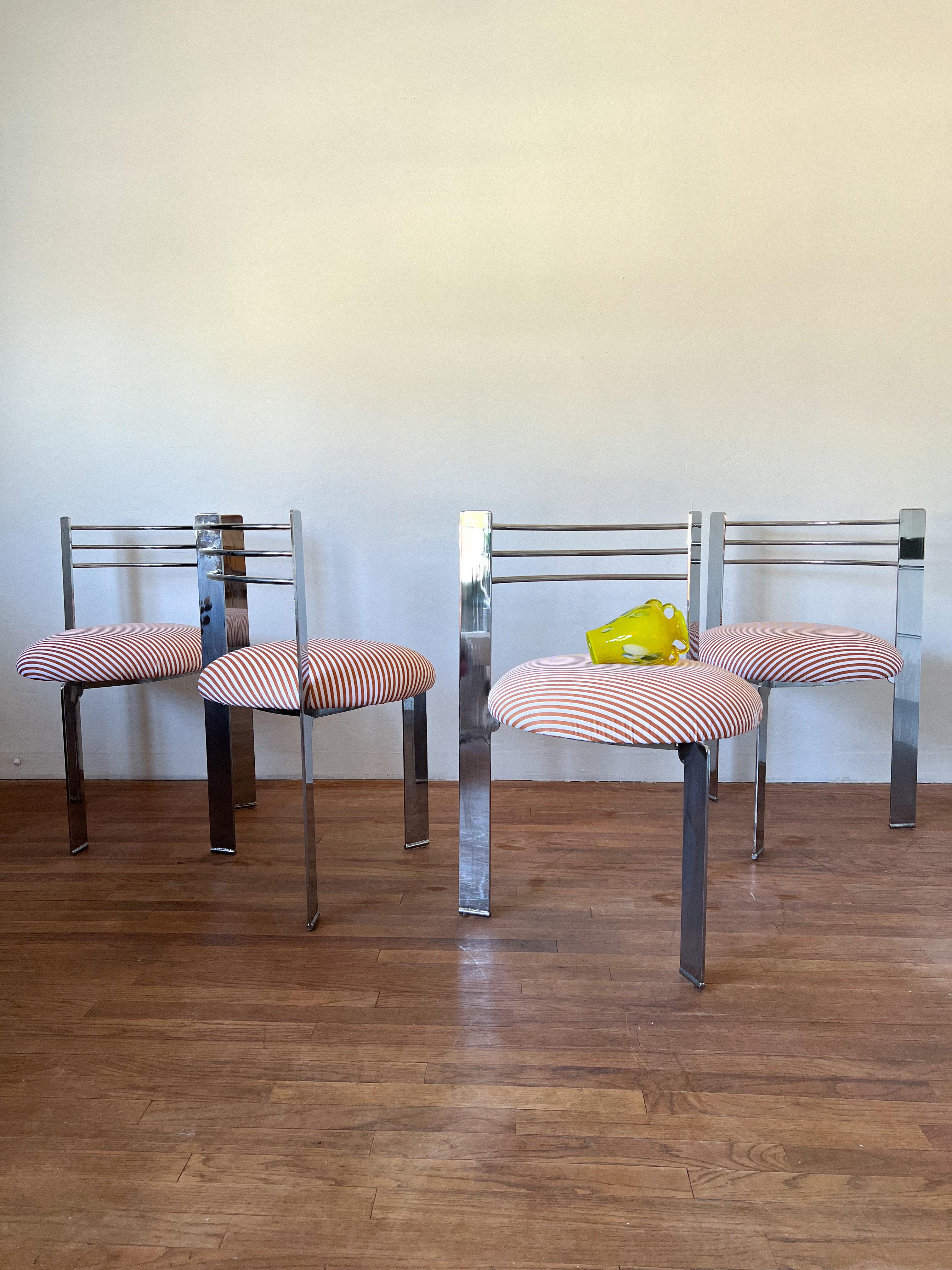 1980s Postmodern Chrome Tripod Dining Chairs- Set of 4 4