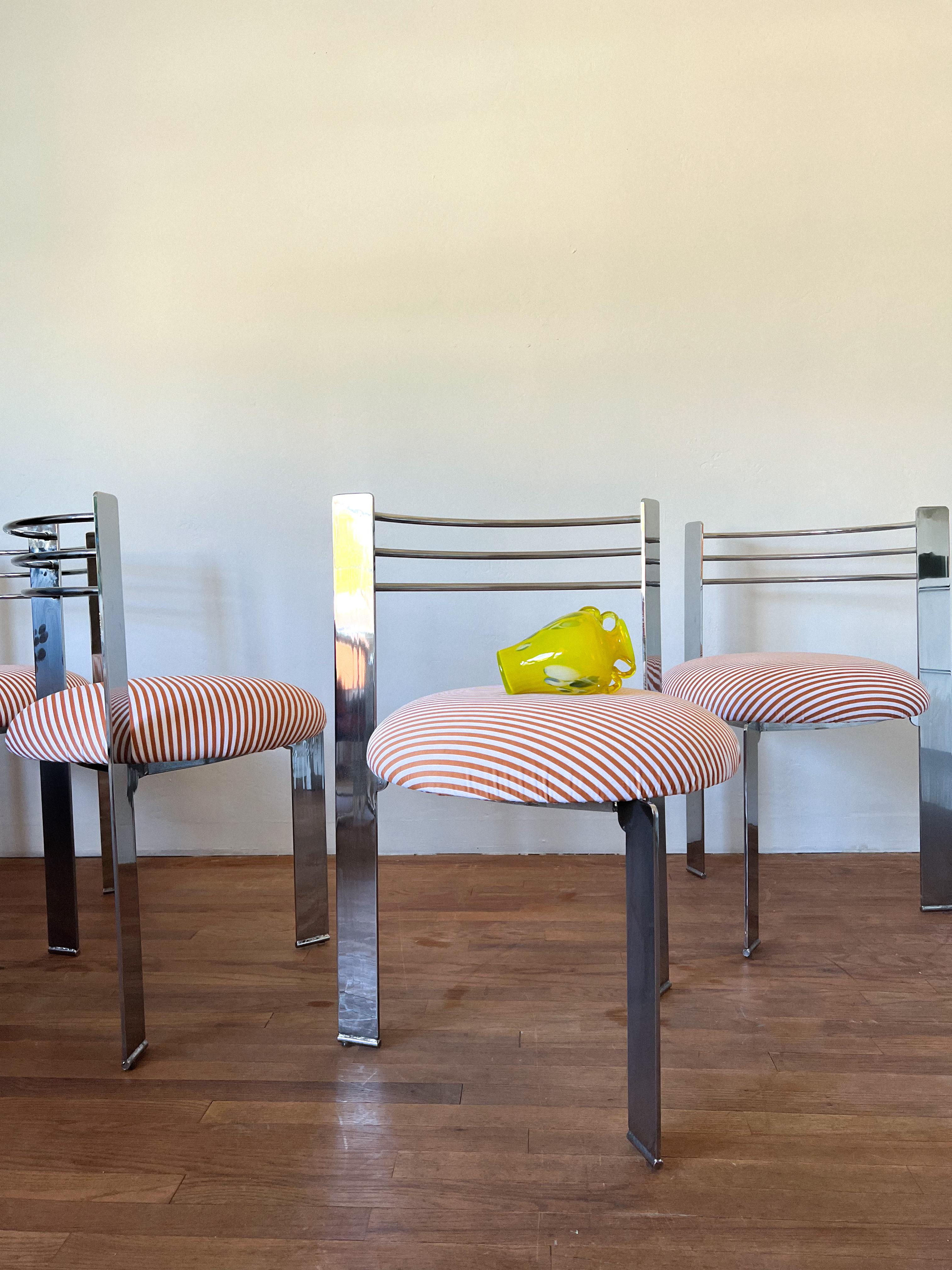 1980s Postmodern Chrome Tripod Dining Chairs- Set of 4 5