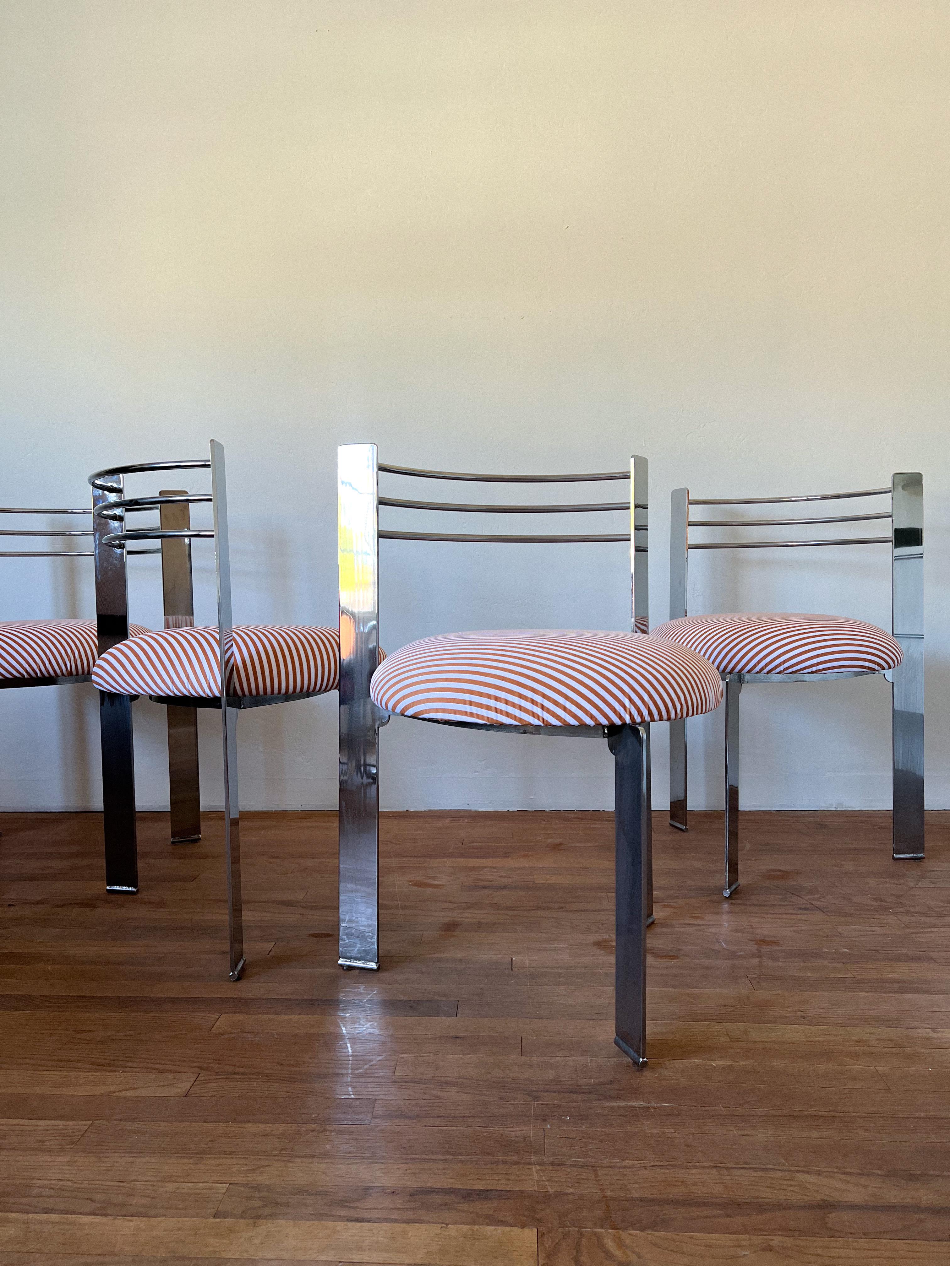 1980s Postmodern Chrome Tripod Dining Chairs- Set of 4 7