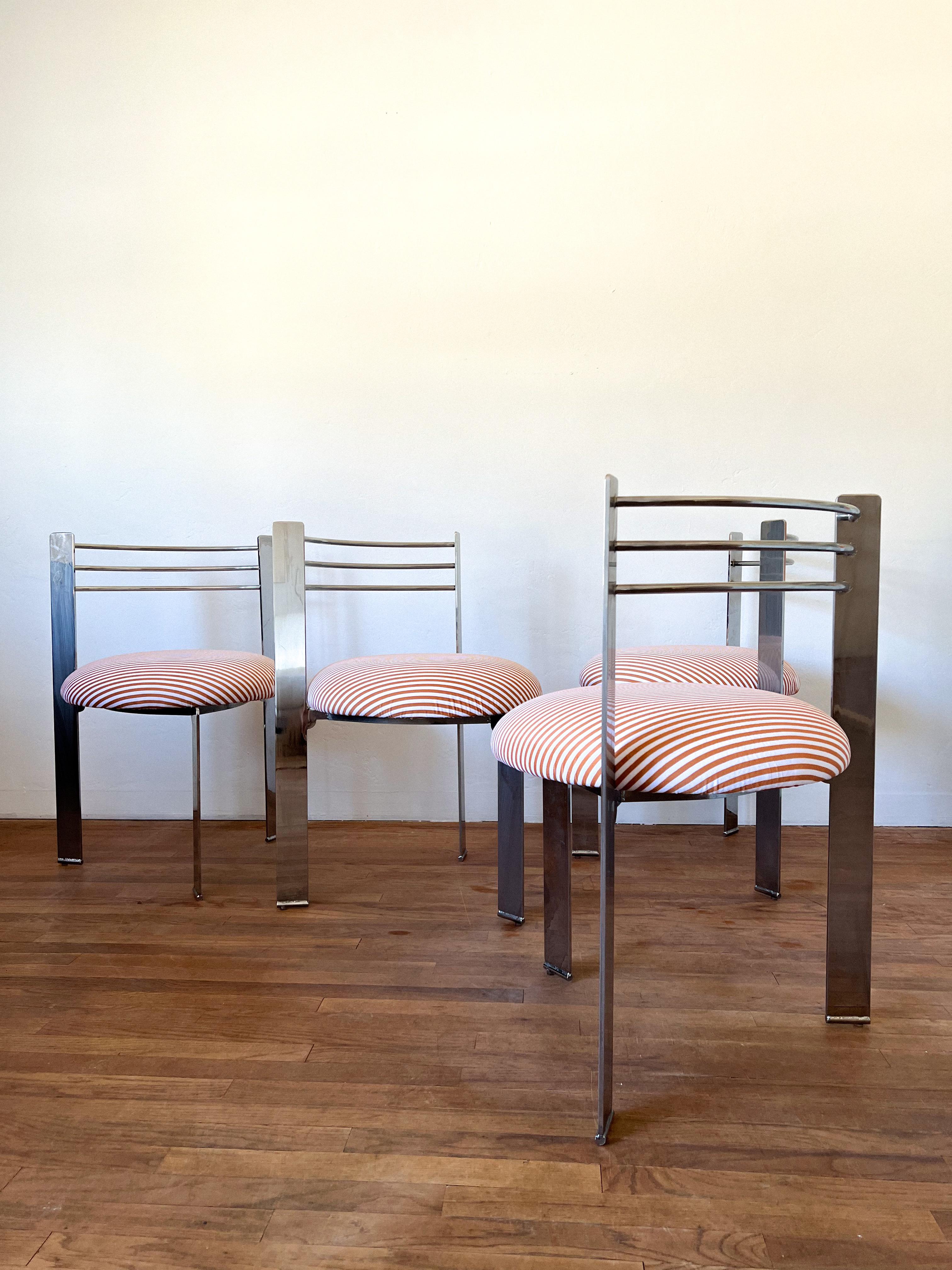 Post-Modern 1980s Postmodern Chrome Tripod Dining Chairs- Set of 4