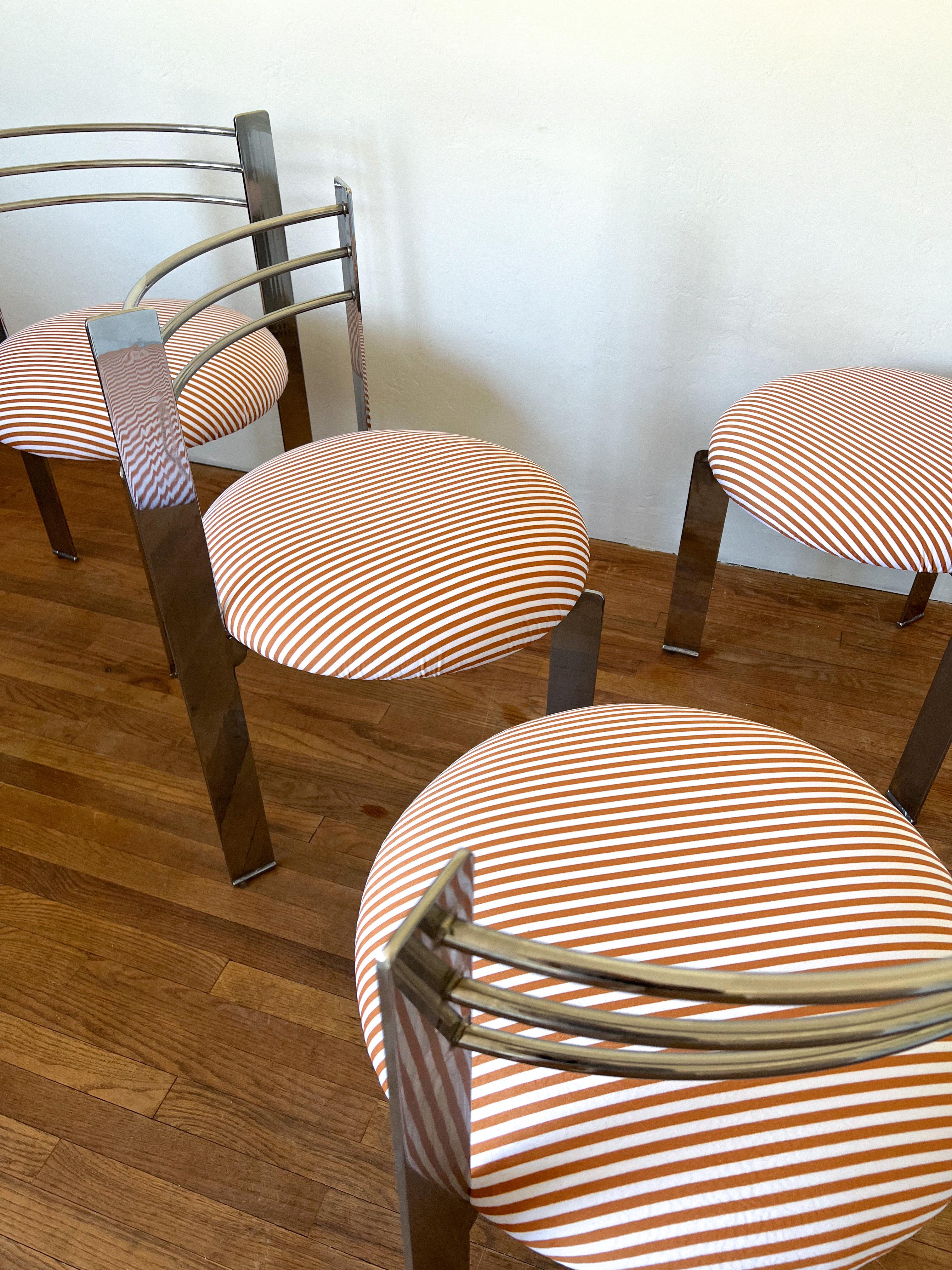 Italian 1980s Postmodern Chrome Tripod Dining Chairs- Set of 4