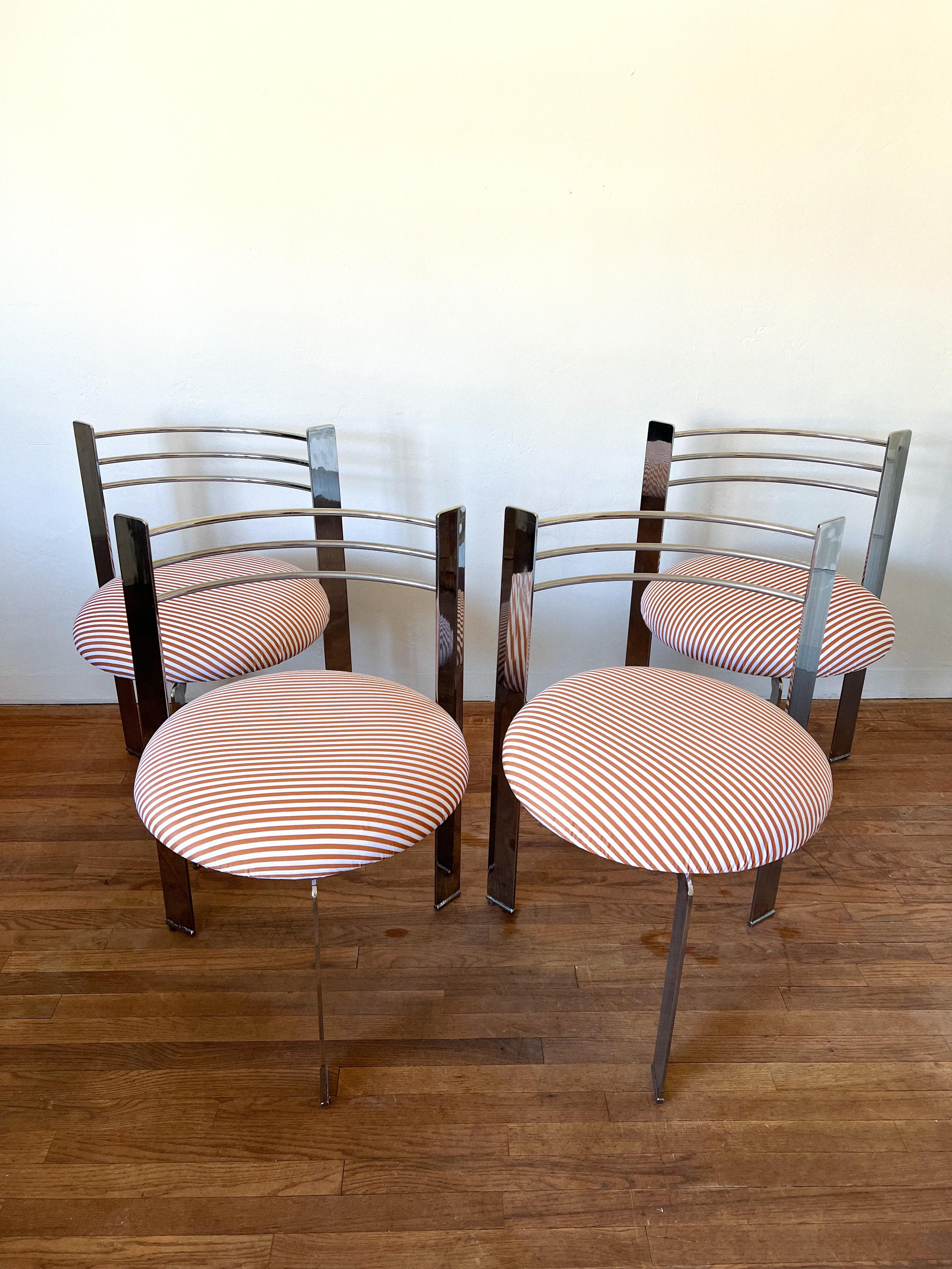 Late 20th Century 1980s Postmodern Chrome Tripod Dining Chairs- Set of 4