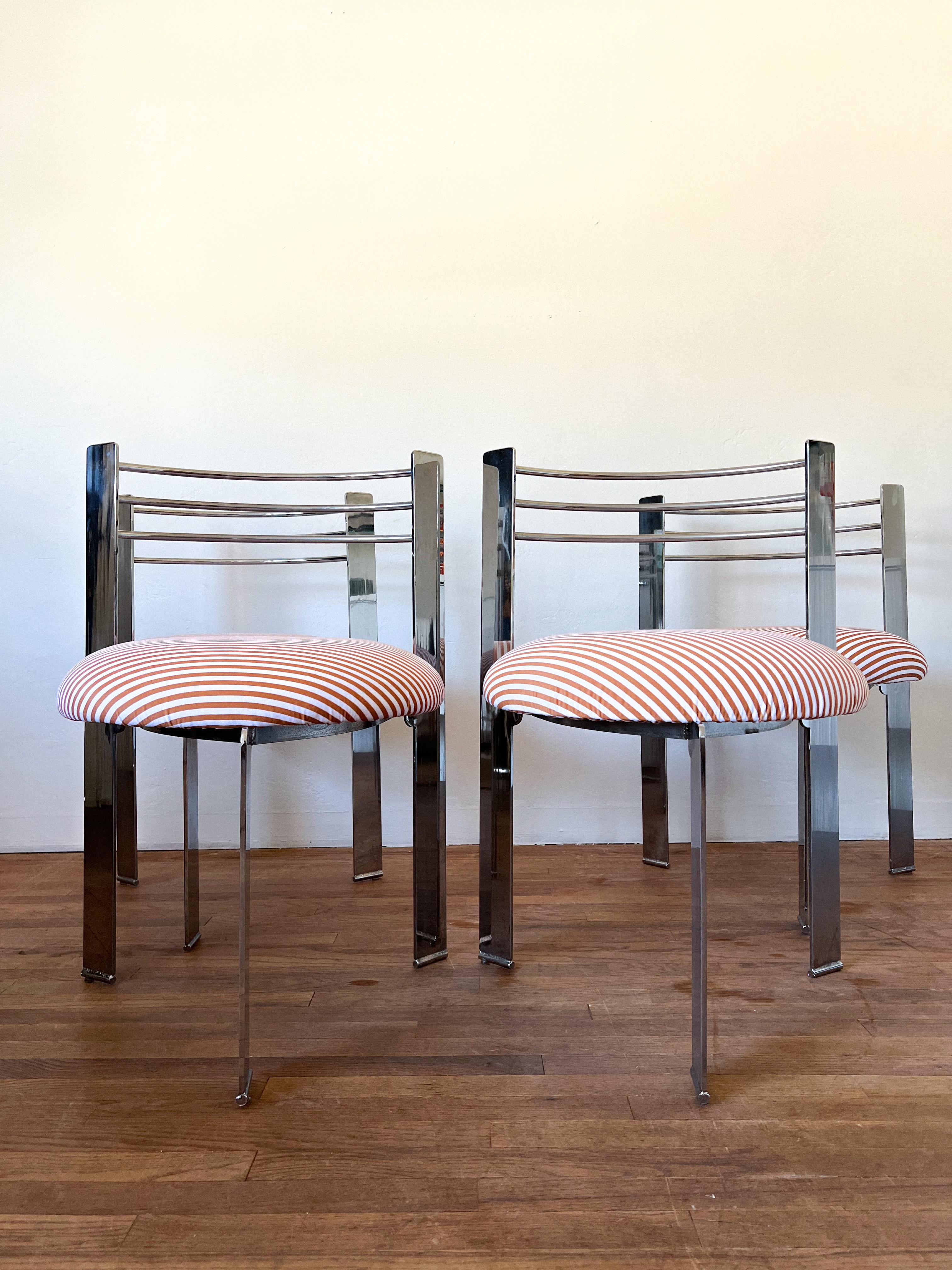 Velvet 1980s Postmodern Chrome Tripod Dining Chairs- Set of 4