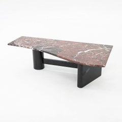 1980s Postmodern Coffee Table in Rosso Levanto Marble with Ebonized Oak Base