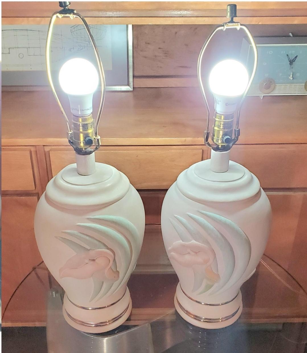 Unknown 1980s Postmodern Collective Elegance Pastel Ceramic Lamps, a Pair For Sale