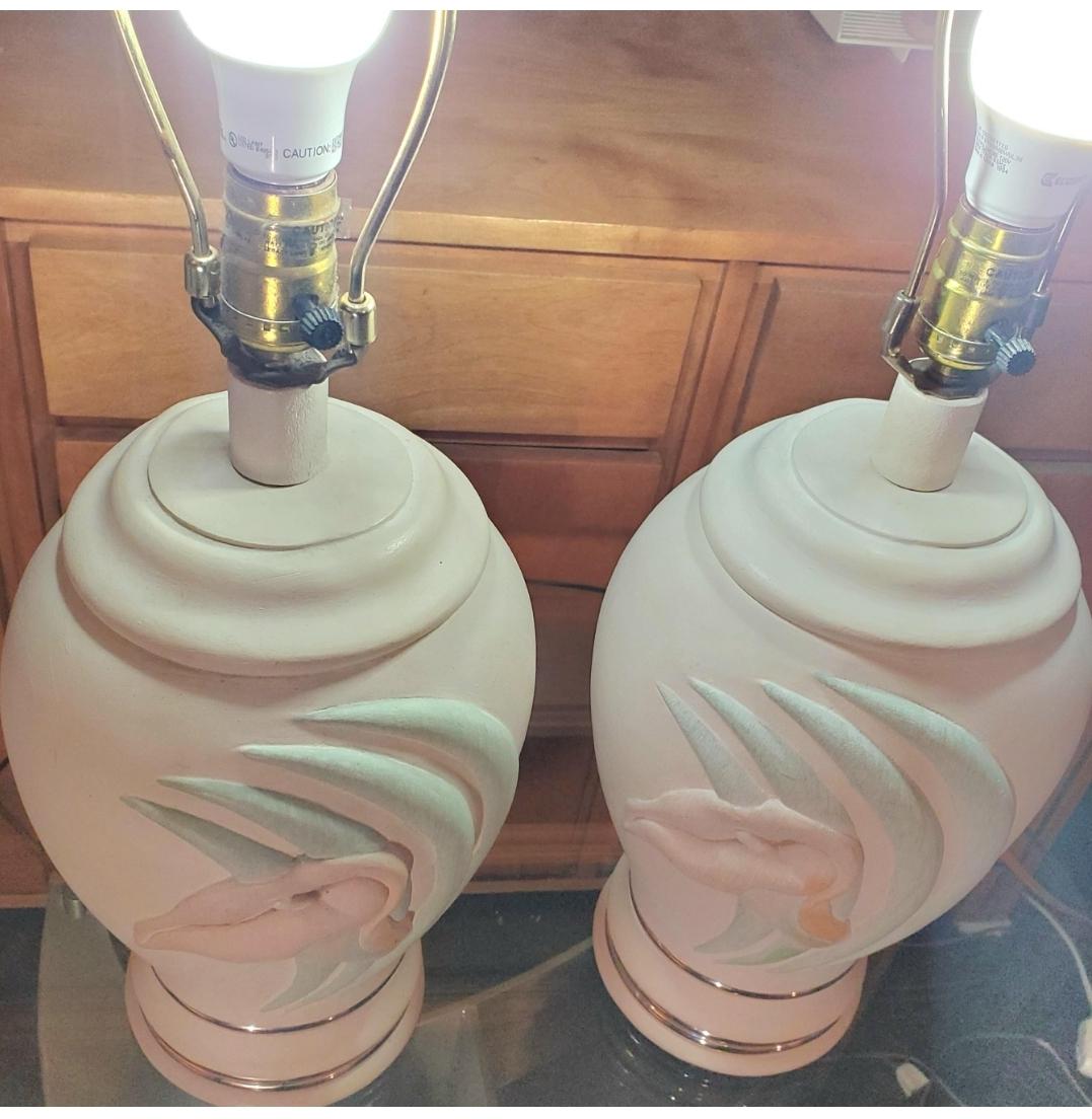 1980s Postmodern Collective Elegance Pastel Ceramic Lamps, a Pair In Good Condition For Sale In Waxahachie, TX