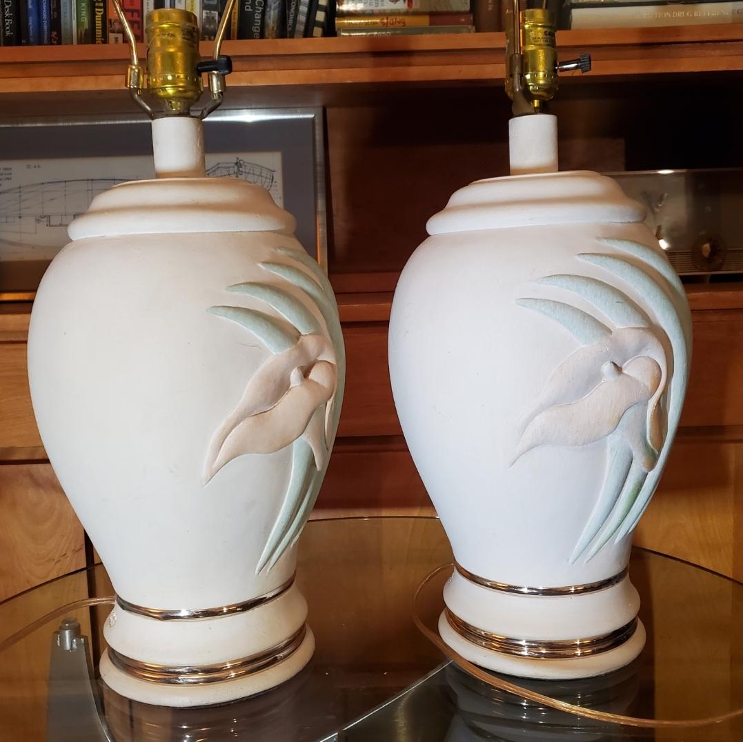 Late 20th Century 1980s Postmodern Collective Elegance Pastel Ceramic Lamps, a Pair