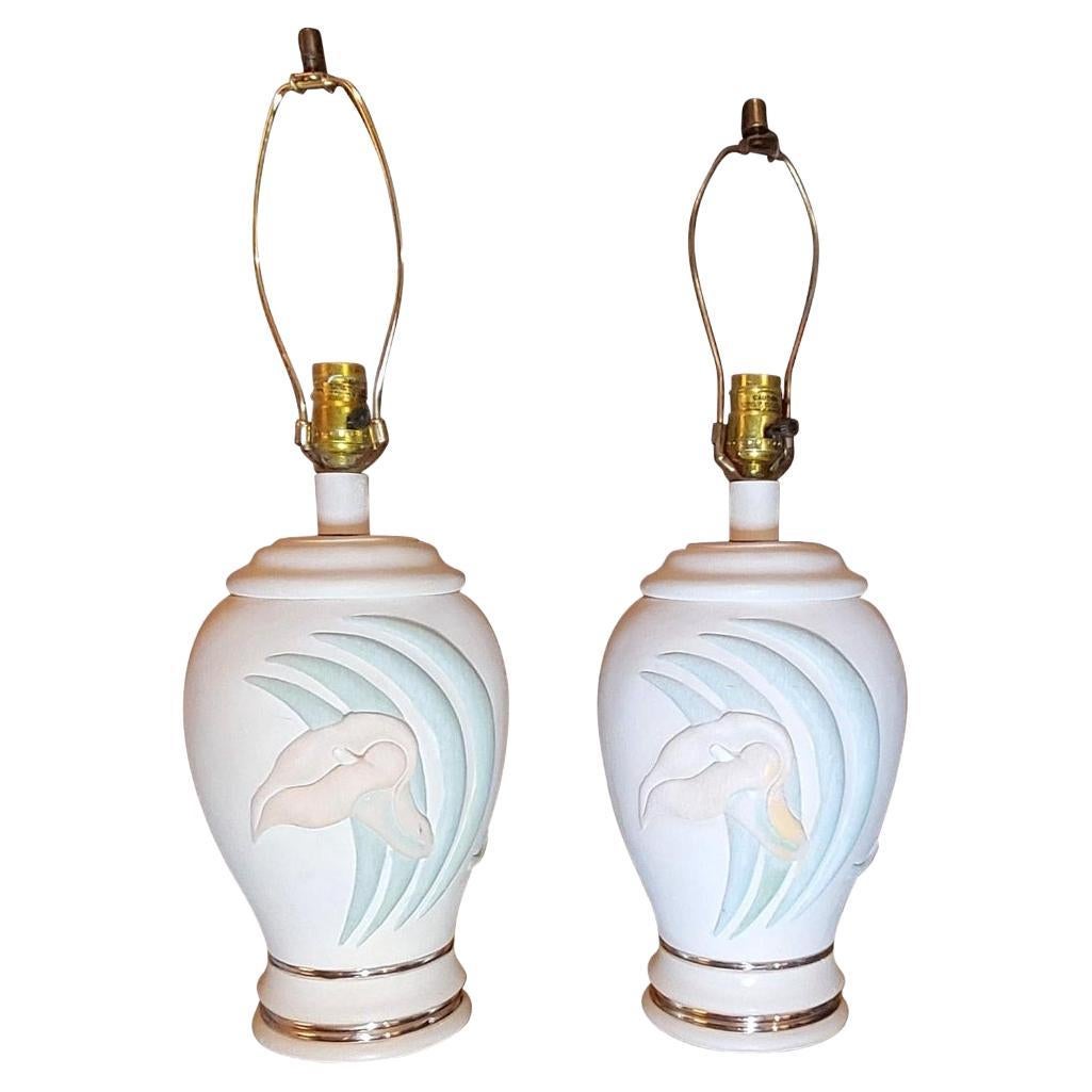 1980s Postmodern Collective Elegance Pastel Ceramic Lamps, a Pair For Sale