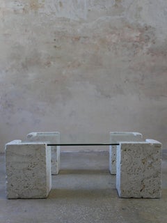 1980s Postmodern Coral Stone and Glass Coffee Table