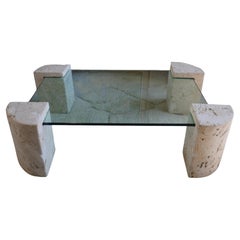 1980s Postmodern Coral Stone and Glass Coffee Table