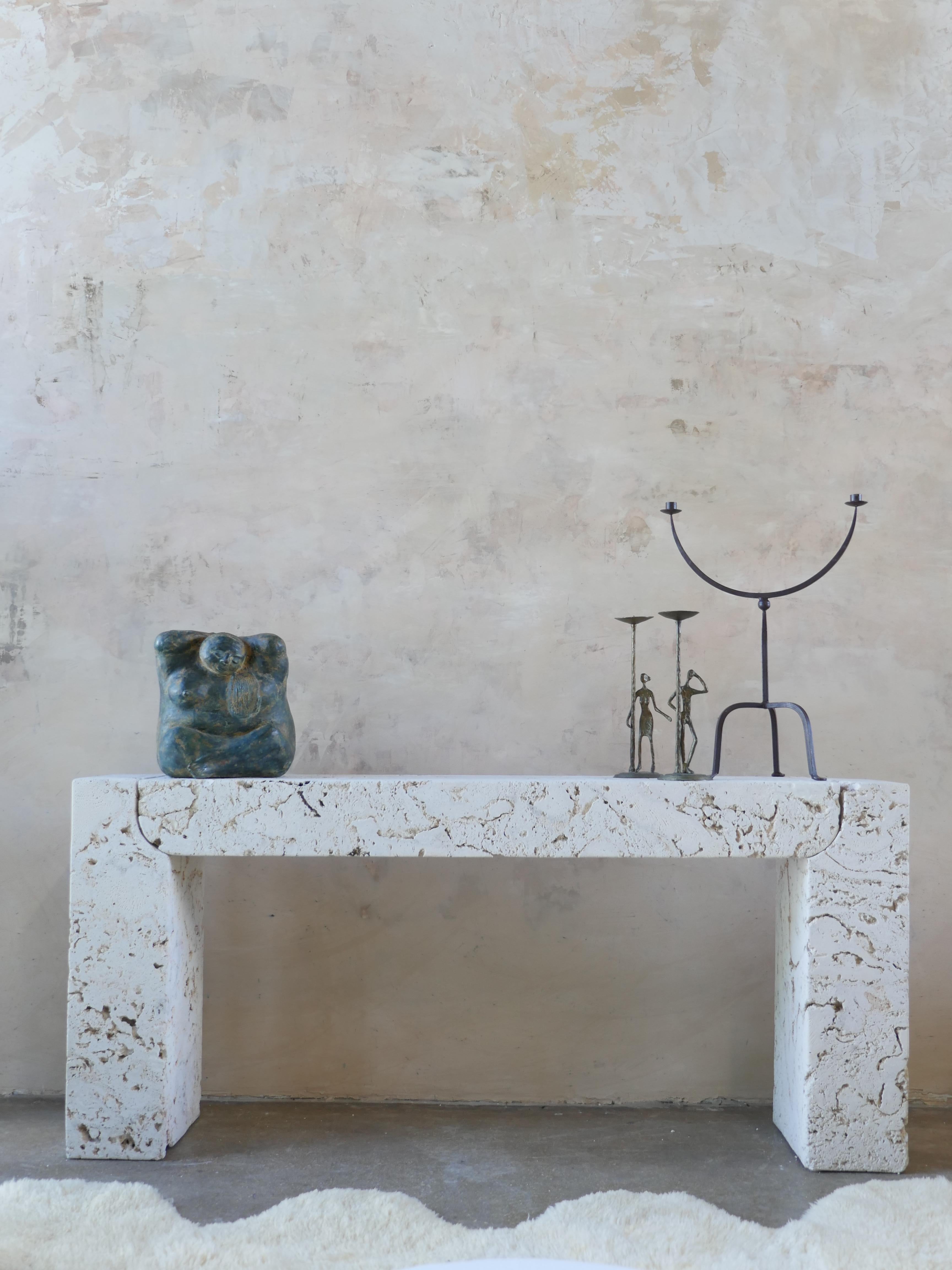 1980s Postmodern Coral Stone Console Table  5