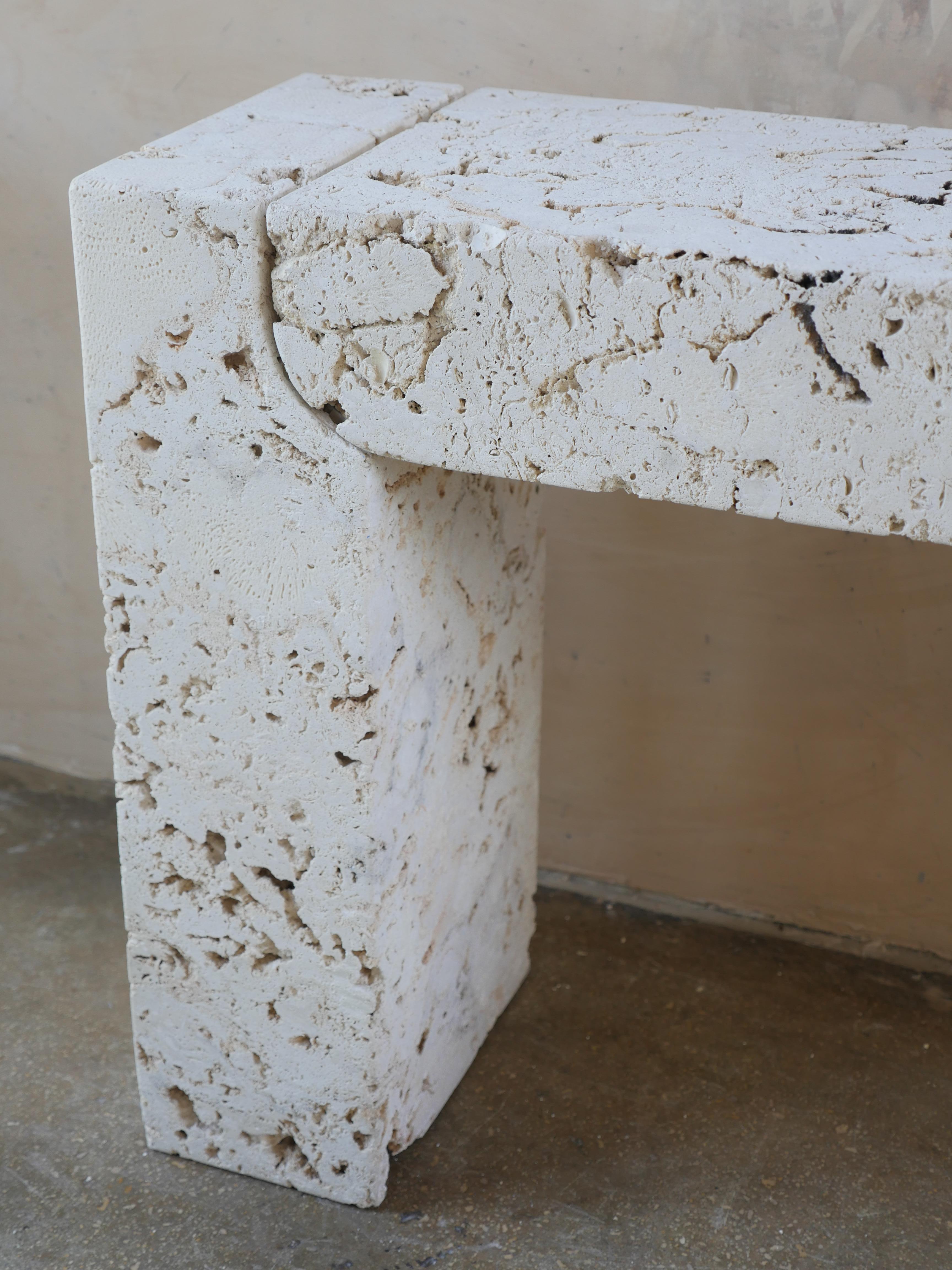 1980s Postmodern Coral Stone Console Table  1