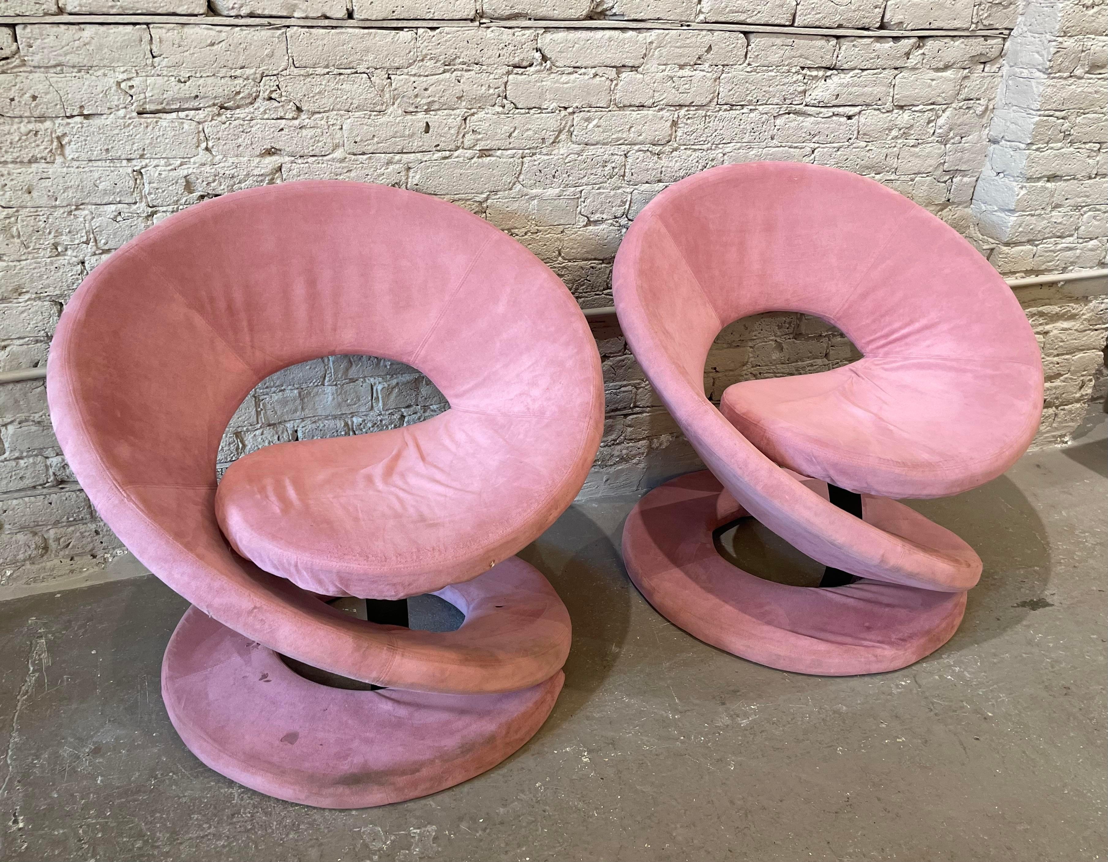 Canadian 1980s Postmodern Corkscrew Chairs Attributed to Quebec 69 Jaymar - a Pair For Sale