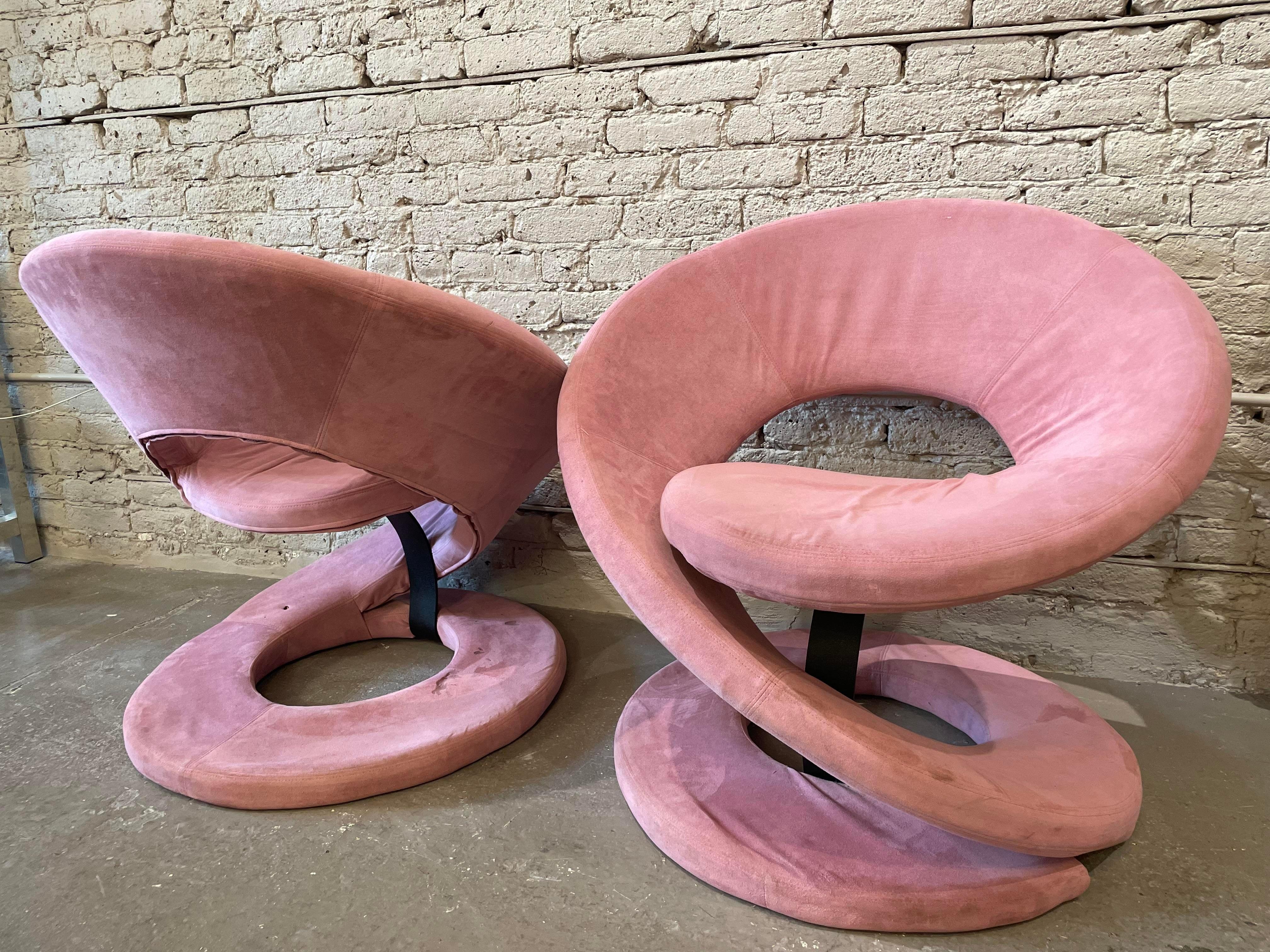 Fabric 1980s Postmodern Corkscrew Chairs Attributed to Quebec 69 Jaymar - a Pair For Sale