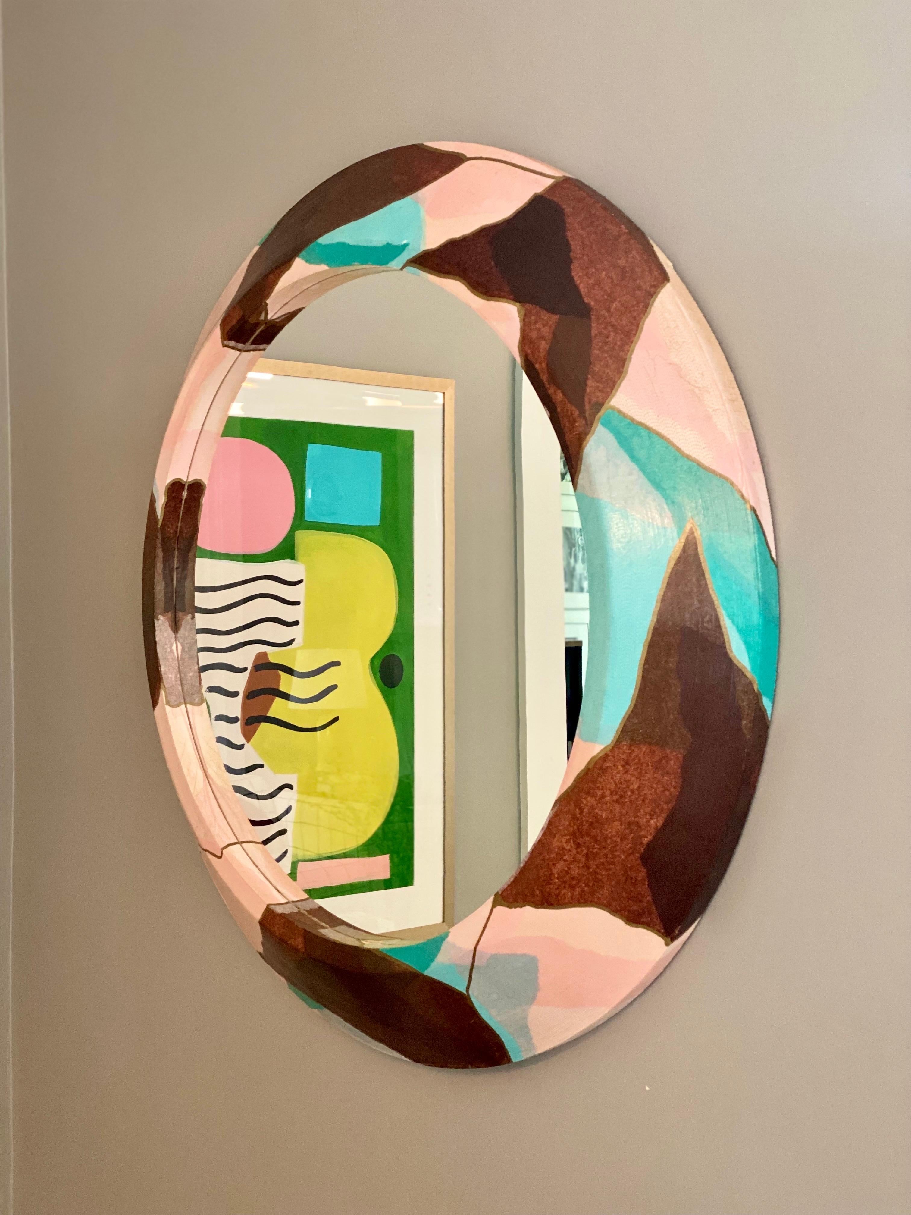Post-Modern 1980s Postmodern Corrugated Paper Abstract Compositions Round Wall Mirror