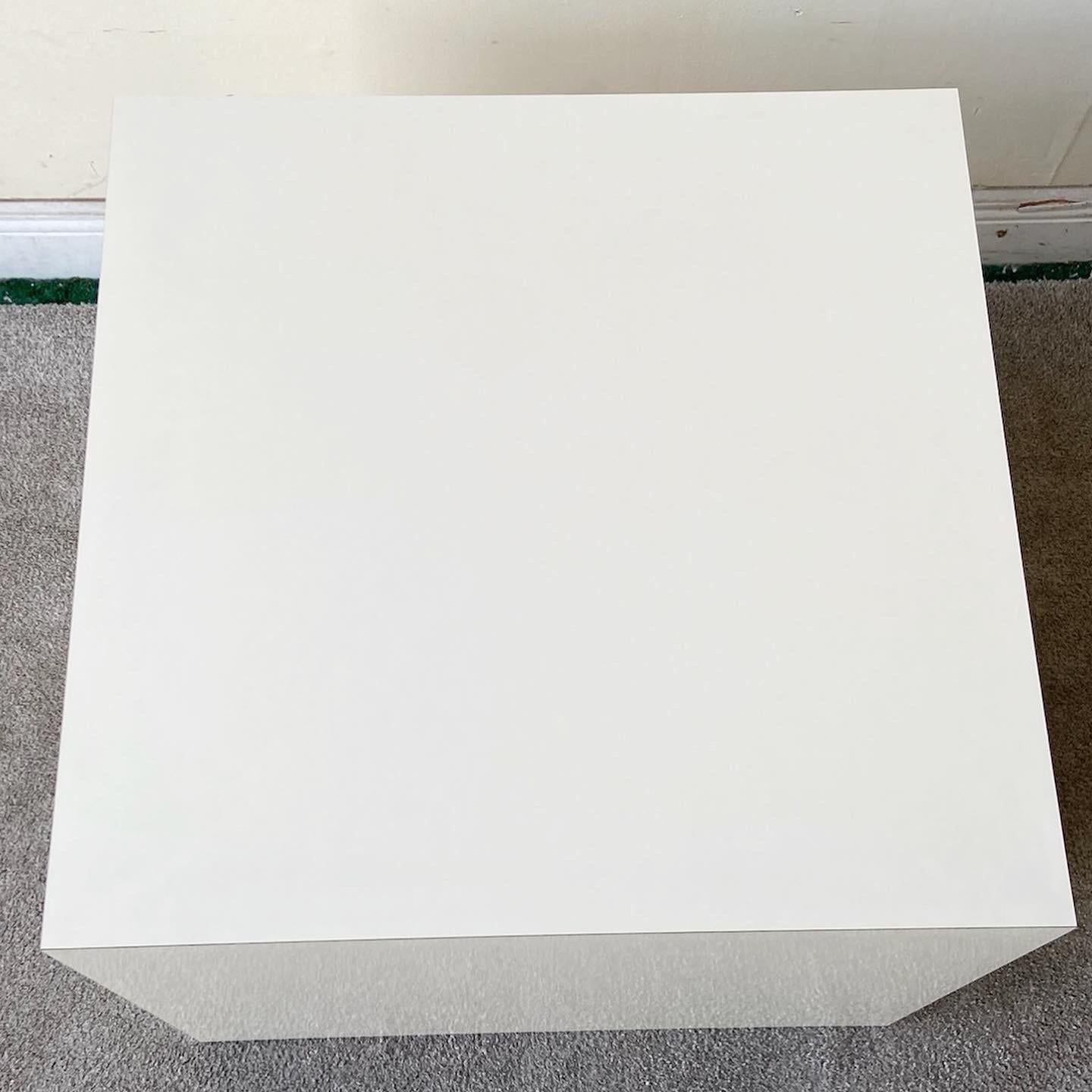 Post-Modern 1980s Postmodern Cream Lacquer Laminate Cubic Side Table