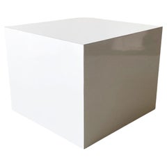 1980s Postmodern Cream Lacquer Laminate Cubic Side Table
