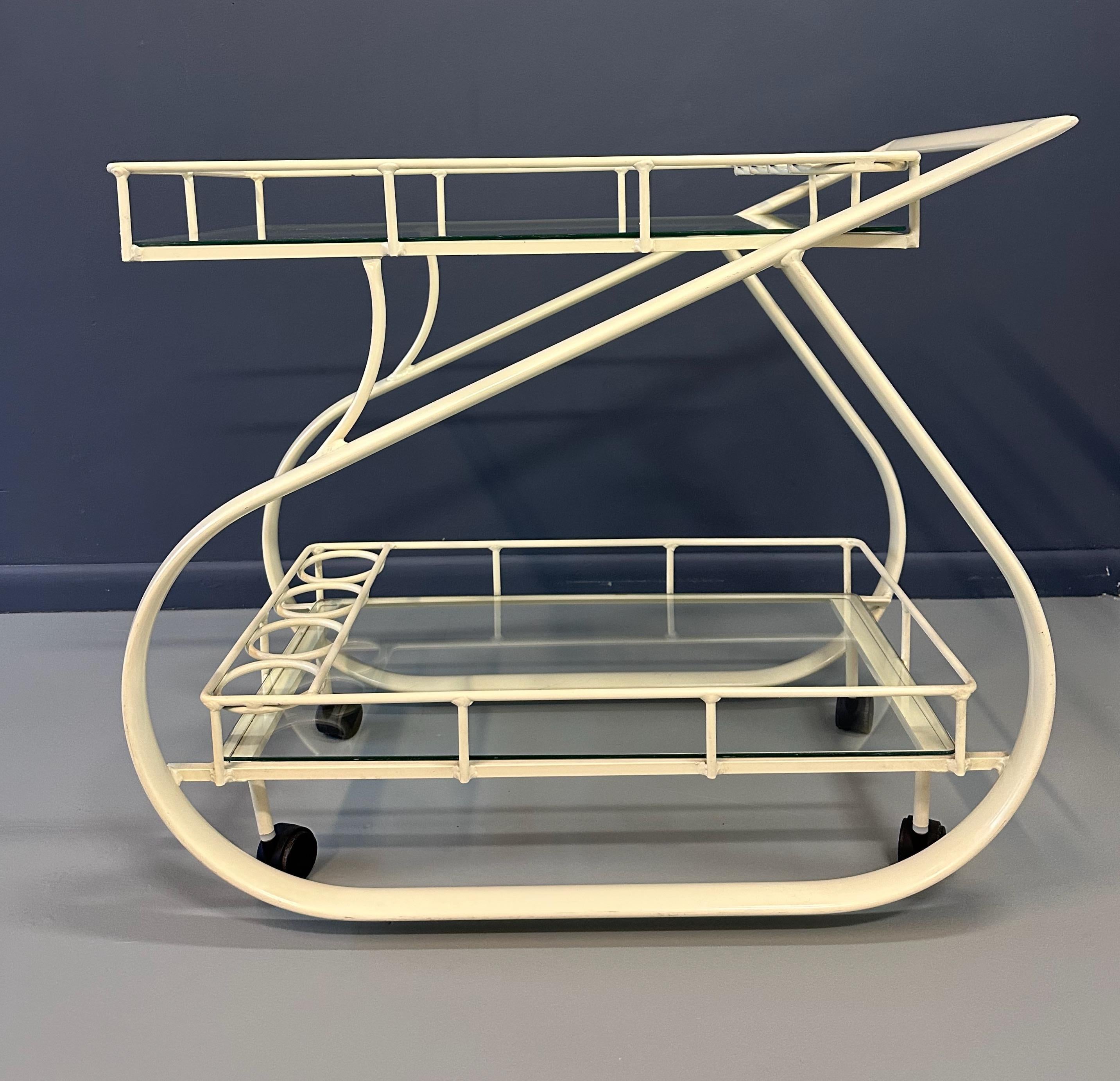 Postmoderner, geschwungener, zweistöckiger Barwagen aus Aluminium, Woodard zugeschrieben Woodard, 1980er Jahre im Angebot 5