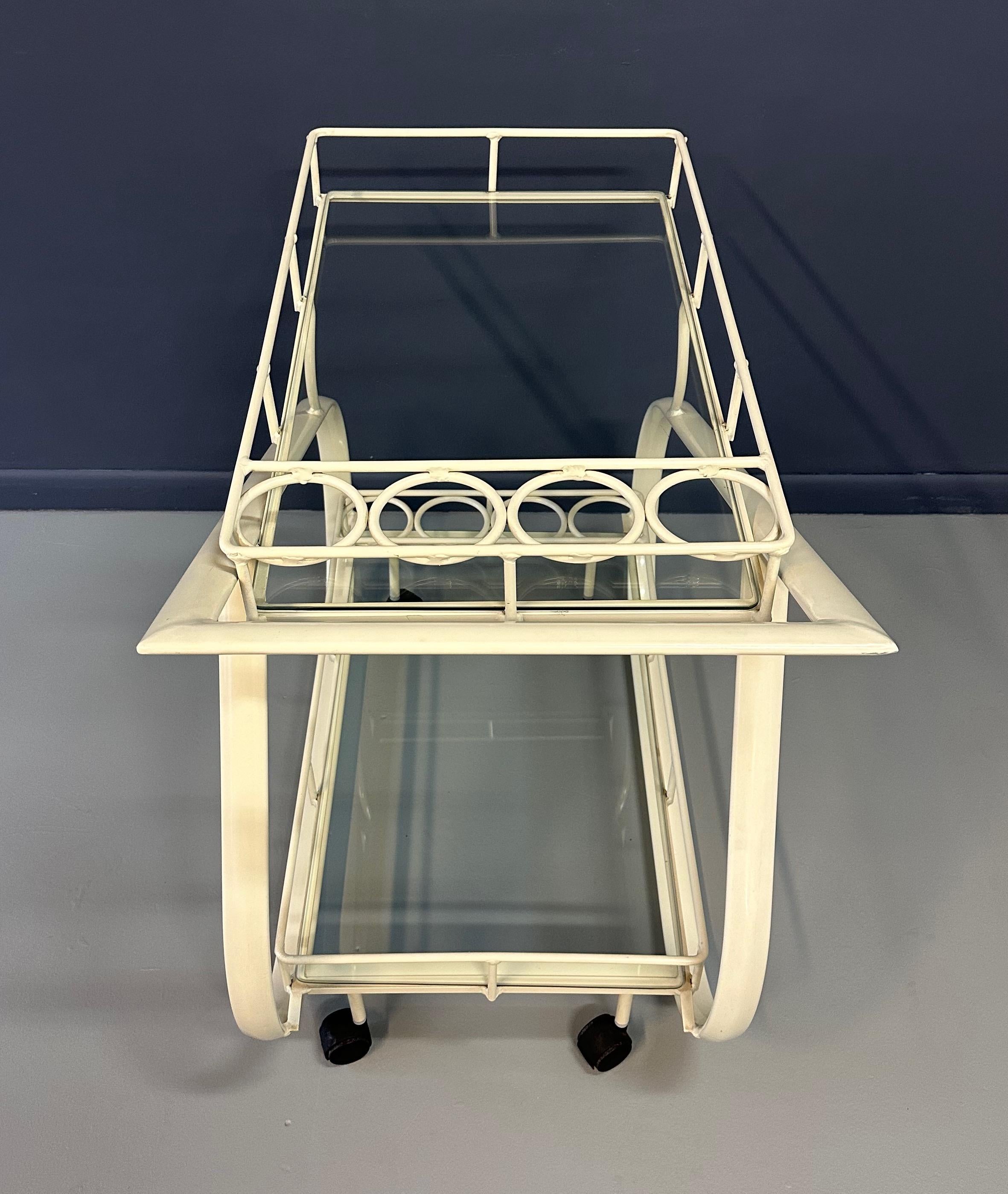 Postmoderner, geschwungener, zweistöckiger Barwagen aus Aluminium, Woodard zugeschrieben Woodard, 1980er Jahre im Angebot 7