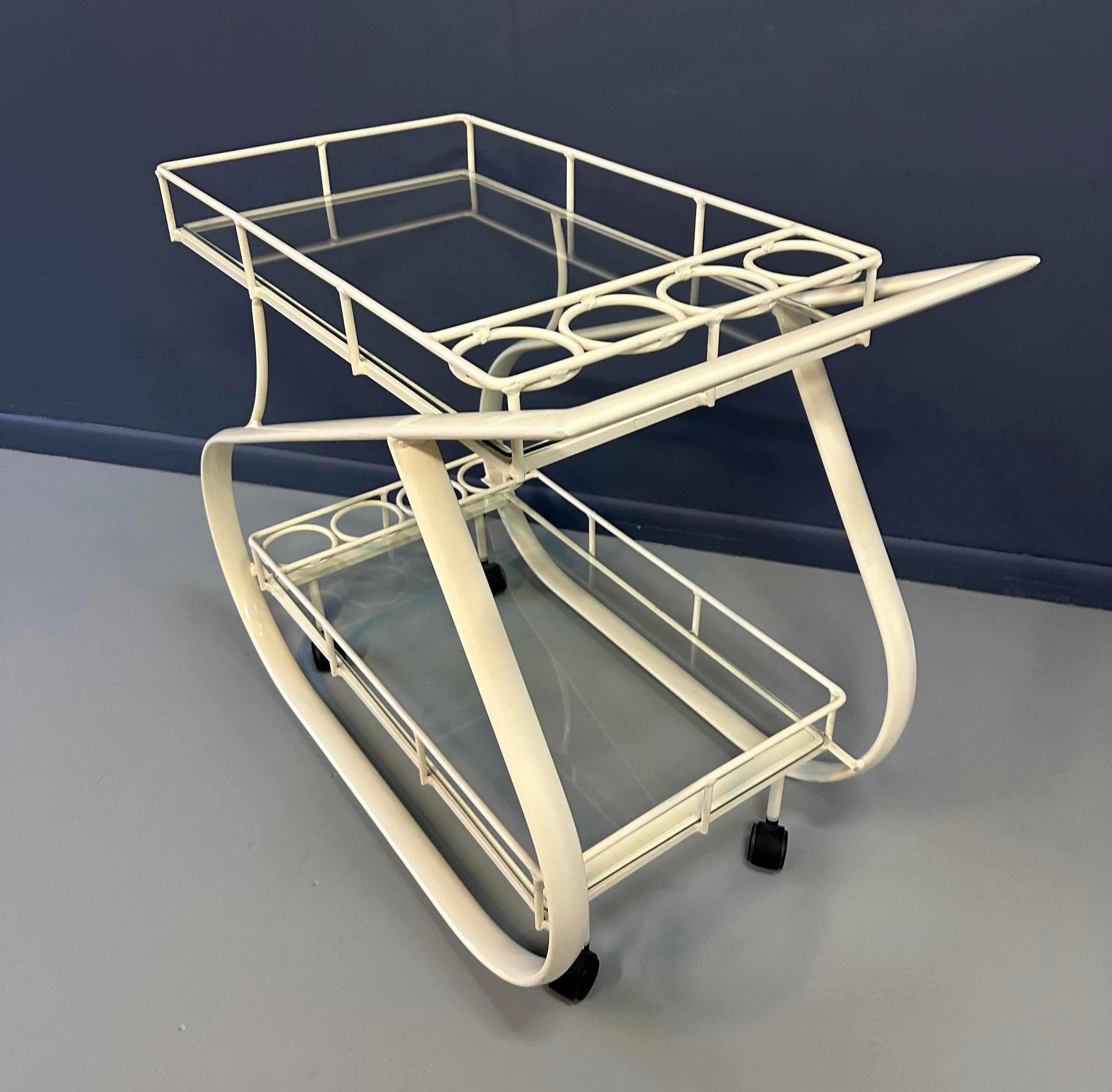 Postmoderner, geschwungener, zweistöckiger Barwagen aus Aluminium, Woodard zugeschrieben Woodard, 1980er Jahre im Angebot 8