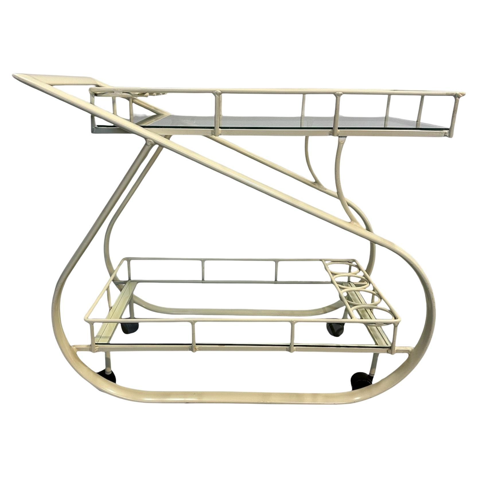 Postmoderner, geschwungener, zweistöckiger Barwagen aus Aluminium, Woodard zugeschrieben Woodard, 1980er Jahre