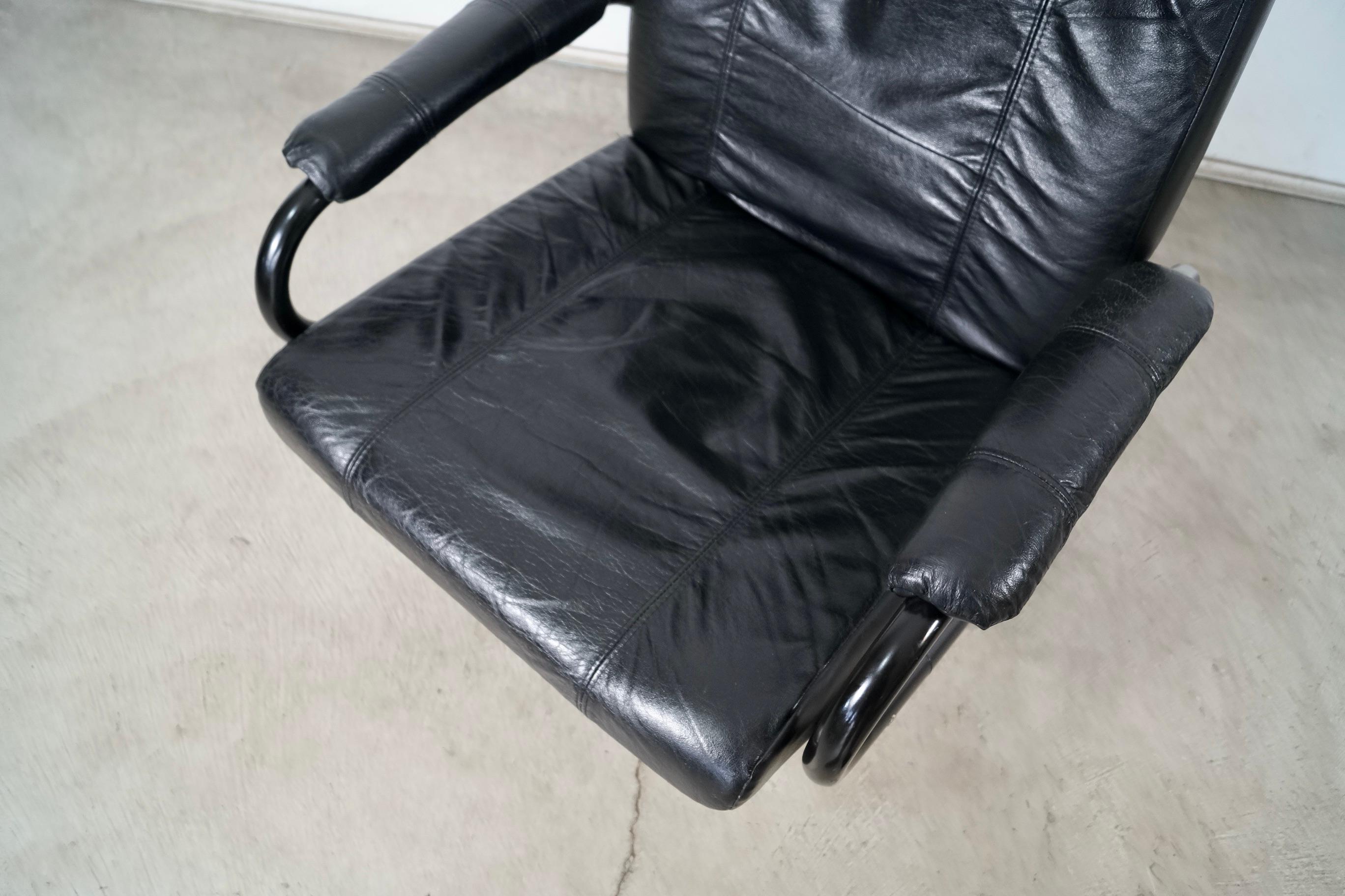 1980's Postmodern Danish Leather Reclining Lounge Chair by Kebe 10