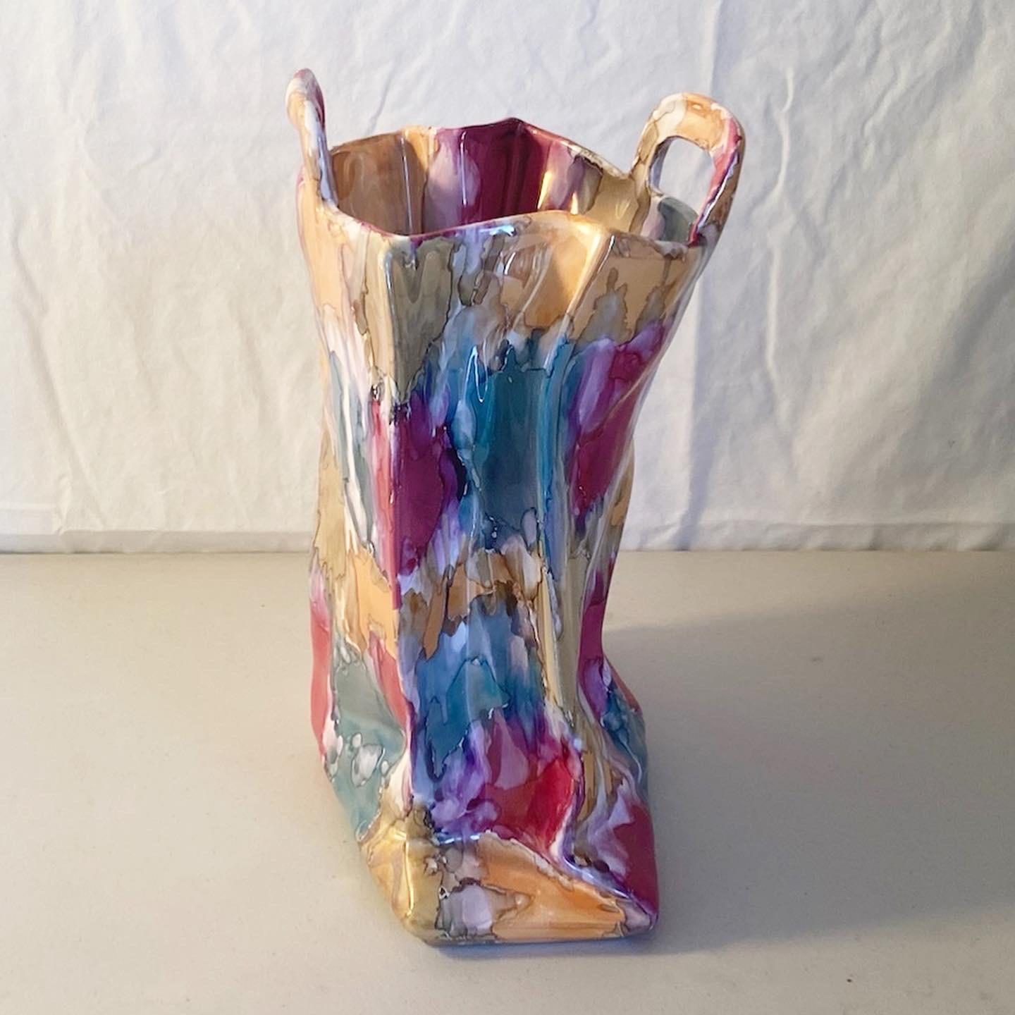 Italian 1980s Postmodern Deruta Nazareno Picciotti Ceramic Handbag Vase