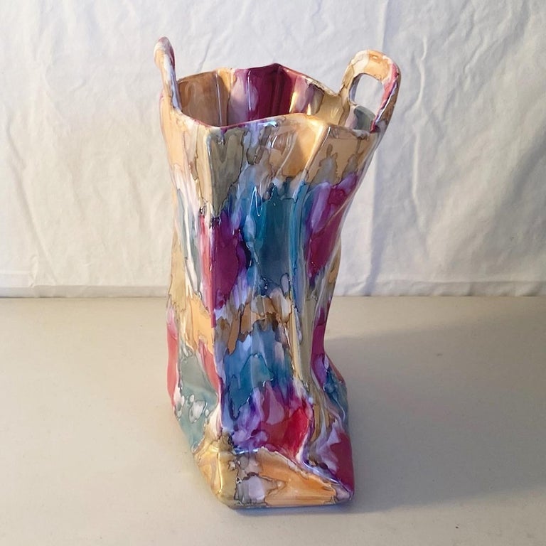 Italian 1980s Postmodern Deruta Nazareno Picciotti Ceramic Handbag Vase For Sale
