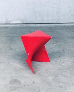 1980's Postmodern Design Origami Red Fiberglass Stool or Side Table