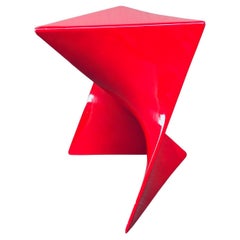1980's Postmodern Design Origami Red Fiberglass Stool or Side Table