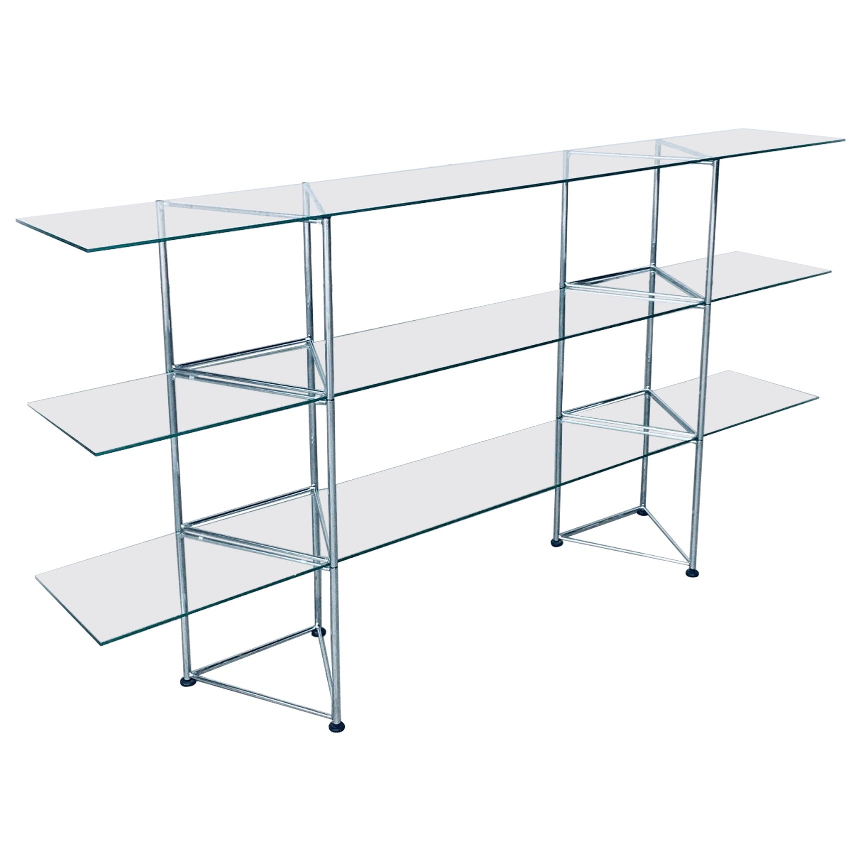 1980
s Postmodern Design Slender Glass 
Metal Display Shelves