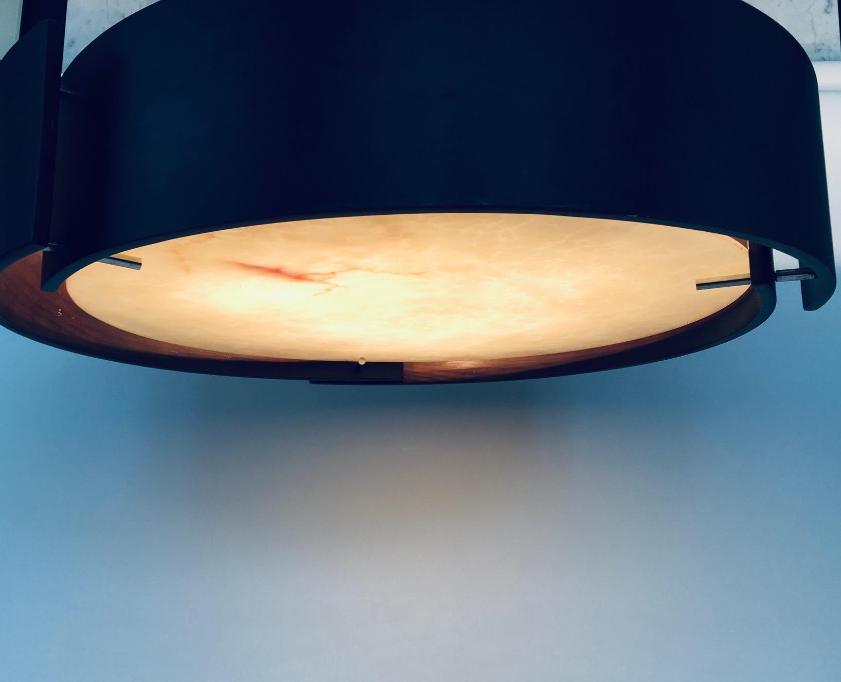 1980s Postmodern Design XL Round Bentwood & Marble Pendant Lamp For Sale 5