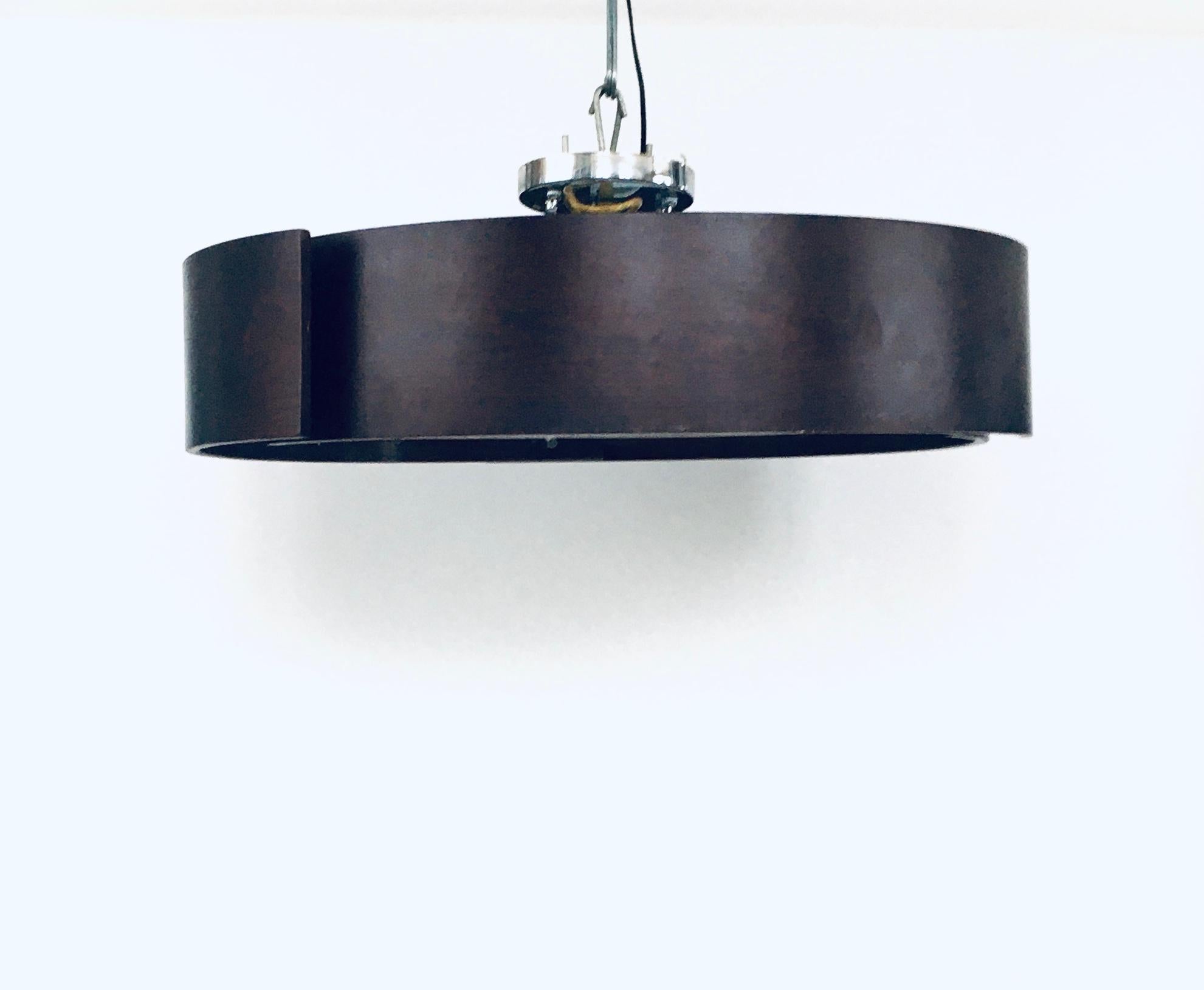 Vintage Postmodern design XL round Bentwood and Faux marble pendant lamp. Made in the 1980s. No maker markings. High quality made large pendant lamp. 3 Large bentwood outer parts with a round faux marble thin plate which gives a very nice warm glow.