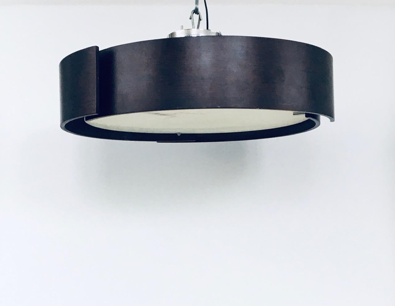 Post-Modern 1980s Postmodern Design XL Round Bentwood & Marble Pendant Lamp For Sale