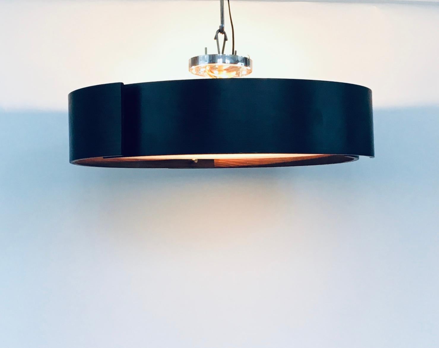 Late 20th Century 1980s Postmodern Design XL Round Bentwood & Marble Pendant Lamp For Sale